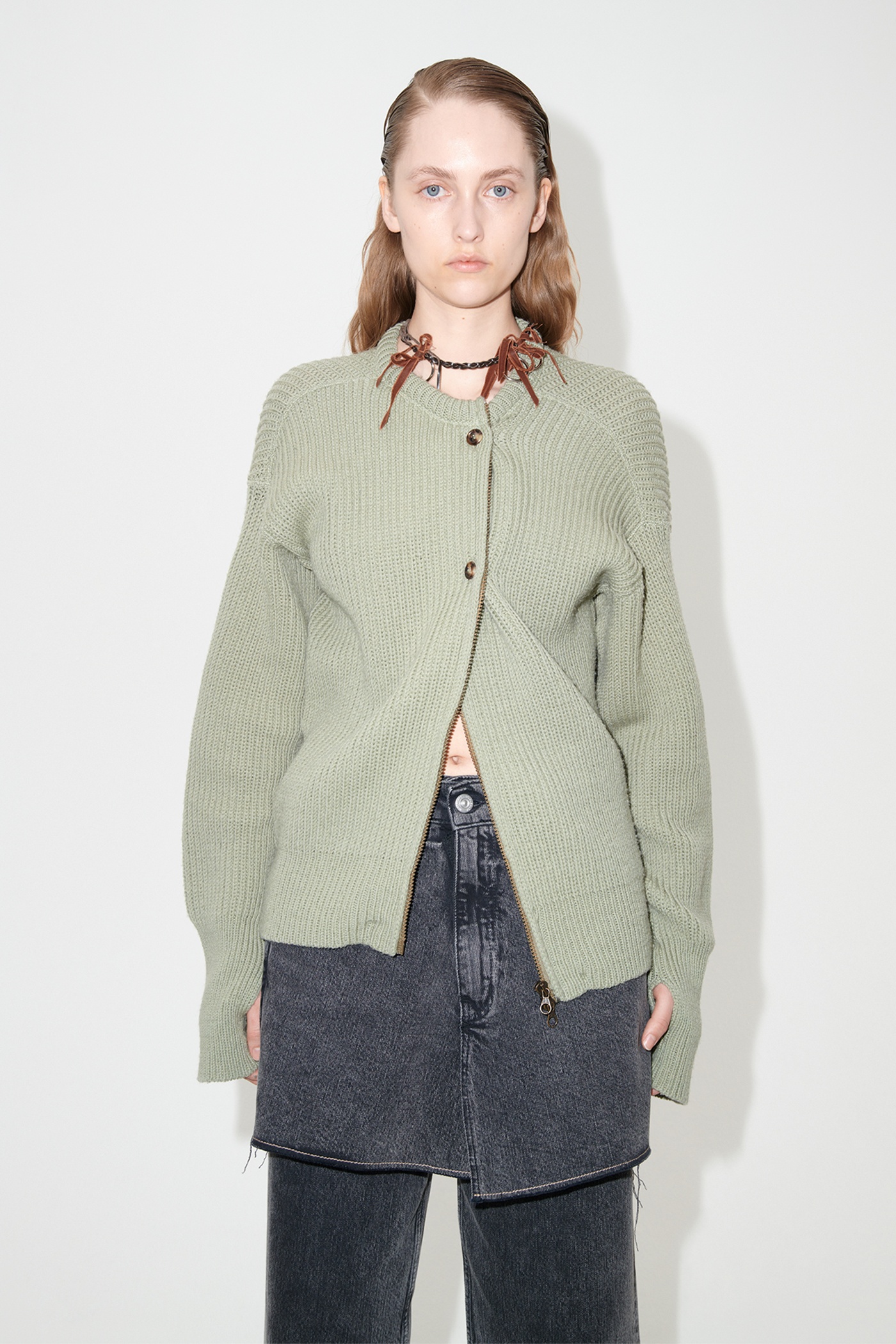 Zip Wrap Cardigan Refined Green Quotidian Wool - 4