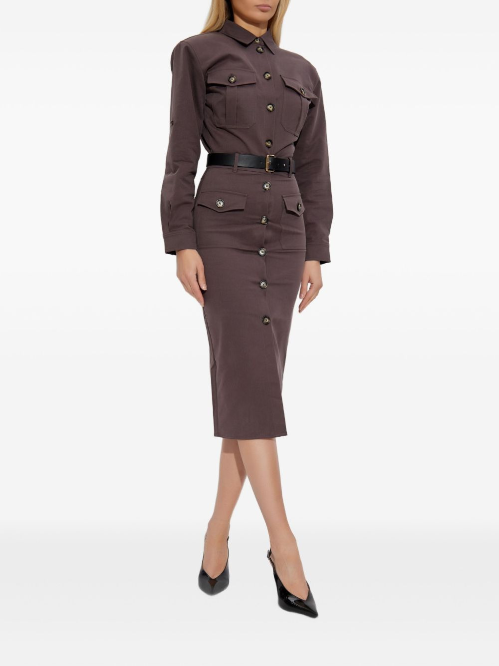buttoned-up belted dress - 3