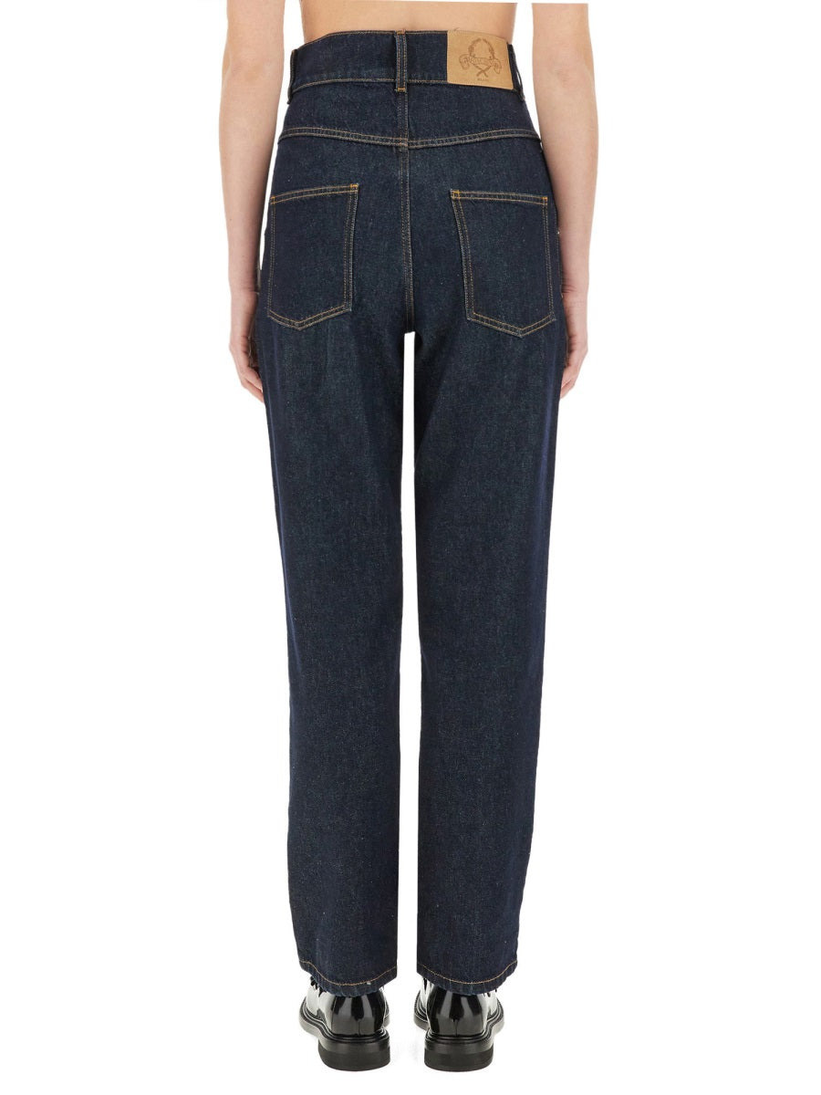 Moschino Women "Laurel Crown Patch" Denim Pants - 3
