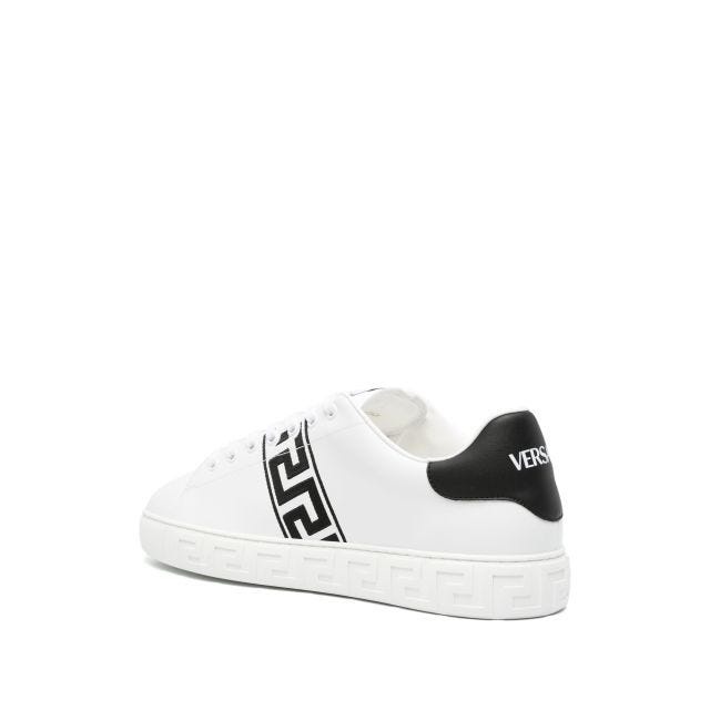 Greca-embroidered leather sneakers - 3