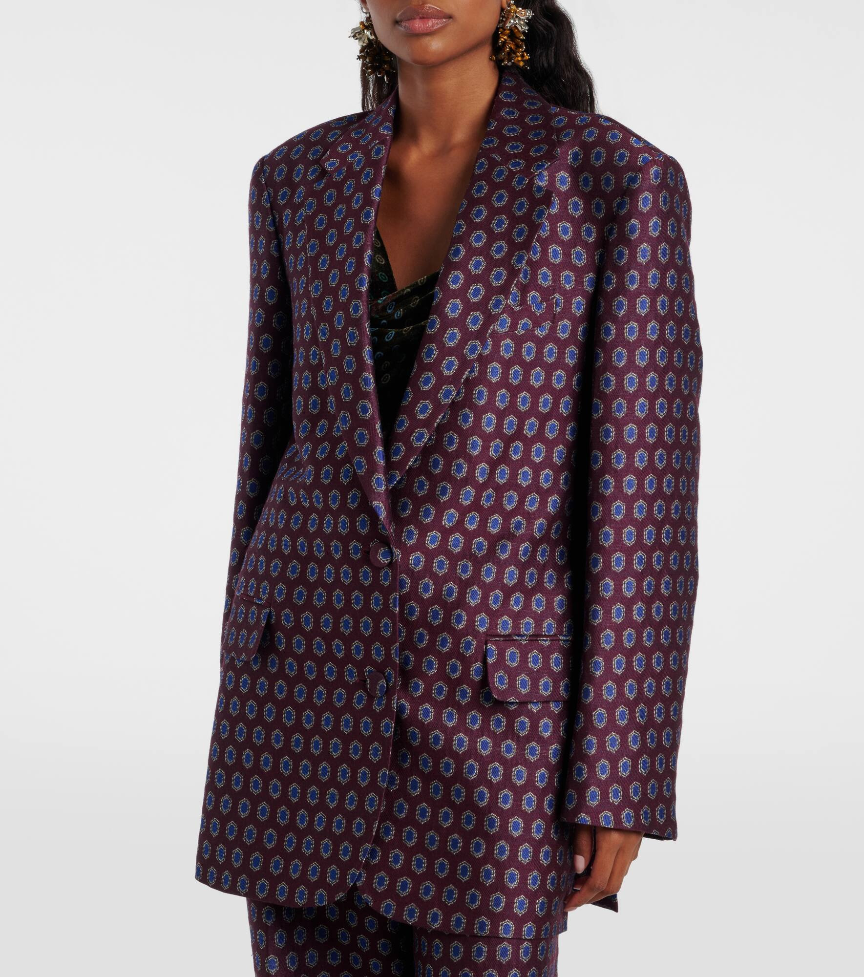 Printed wool, cotton, and linen-blend blazer - 6