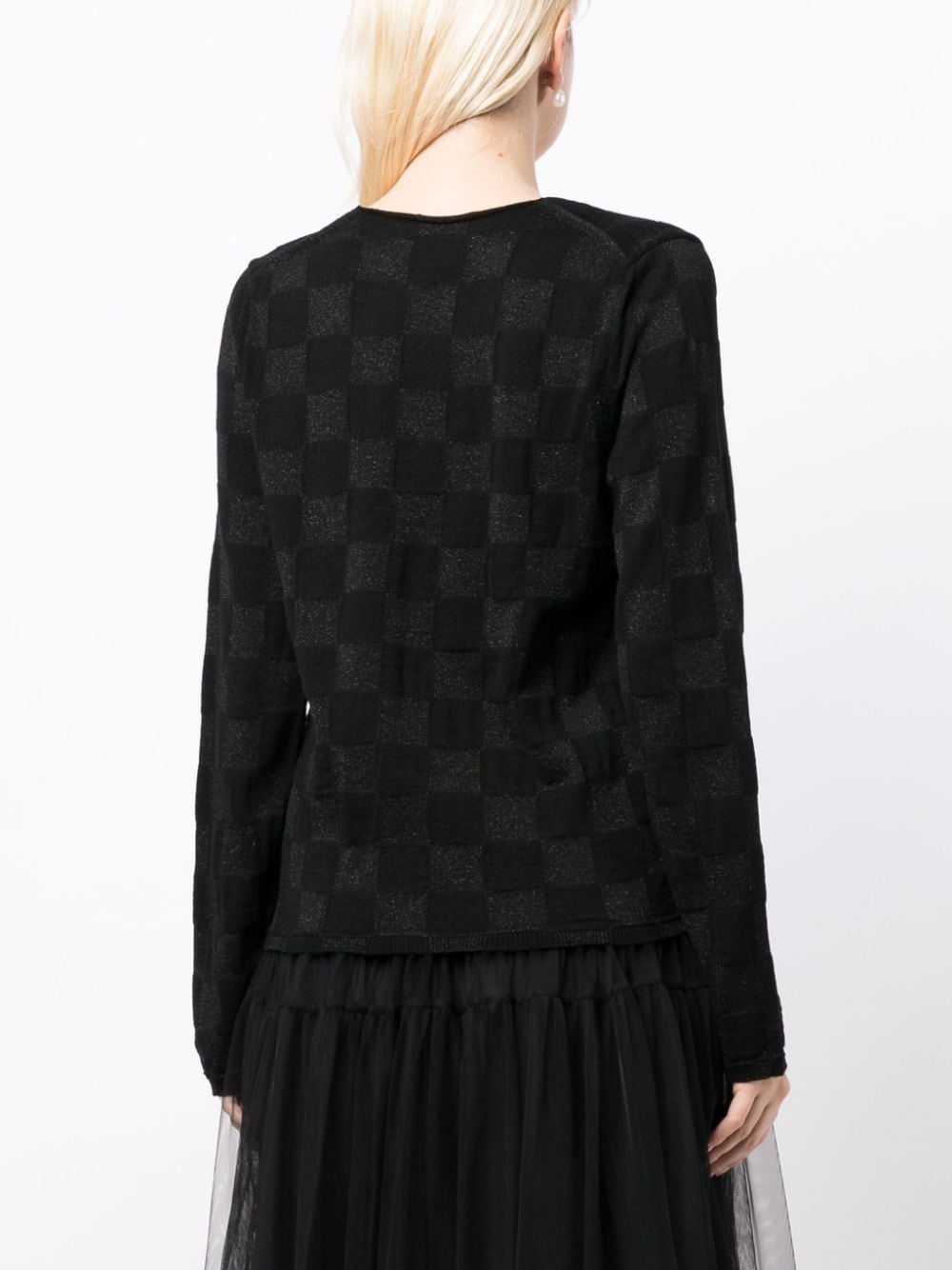 checked long-sleeved knitted top - 4