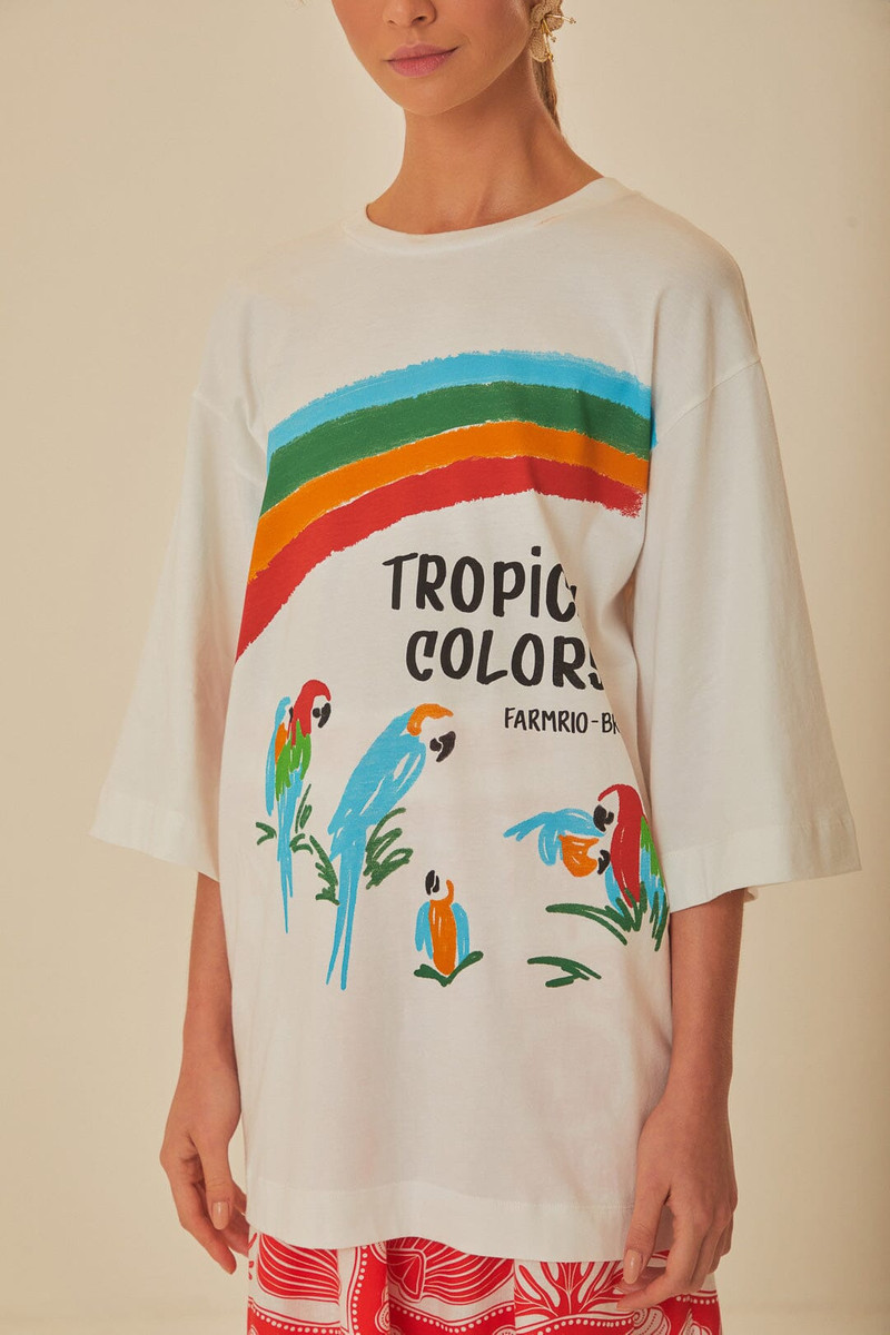 FARM RIO White Tropical Colors Organic Cotton Oversized T-Shirt outlook