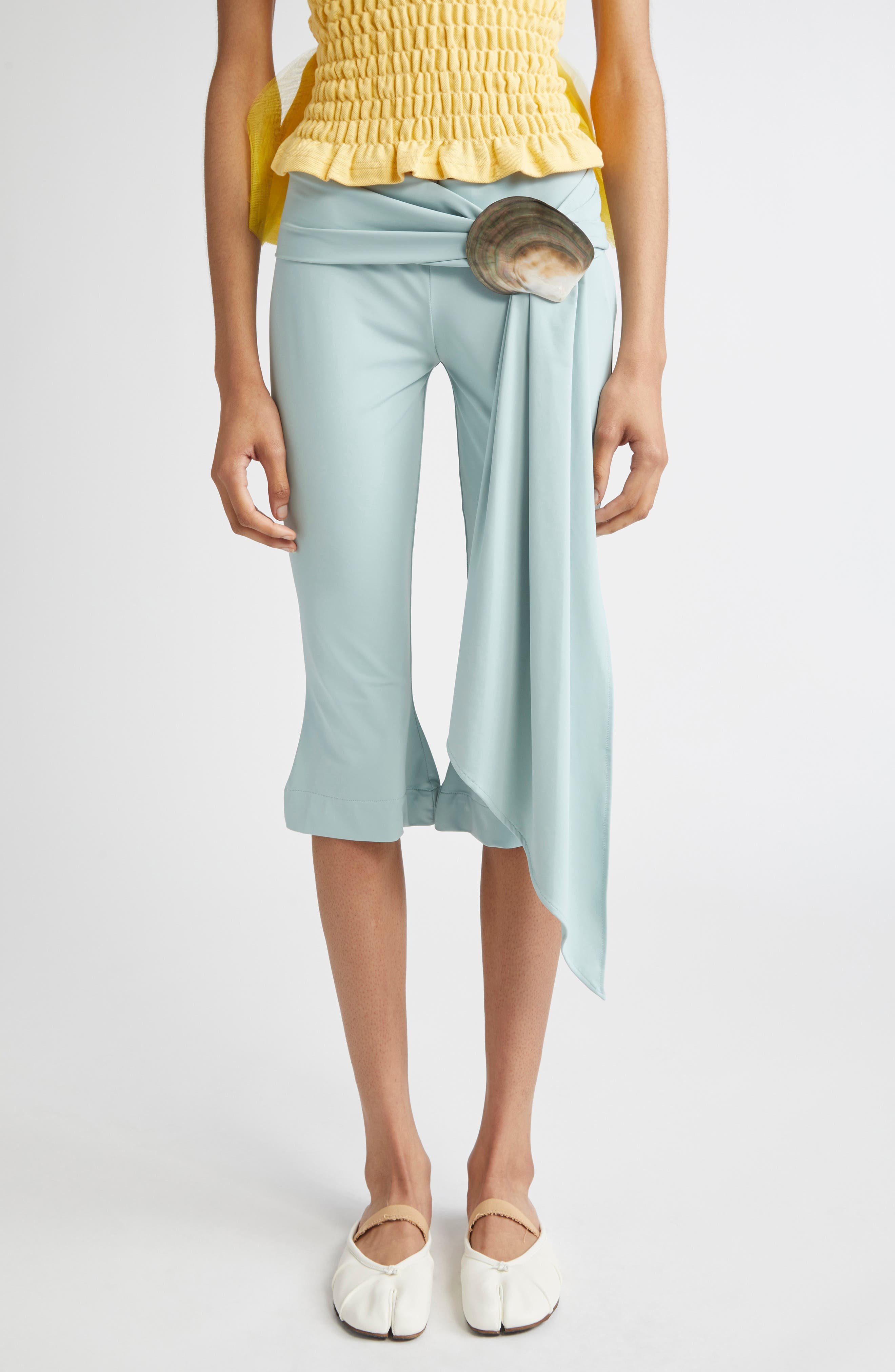 CONNER IVES Mother-of-Pearl Shell Belt Capri Pants in Sage at Nordstrom - 1