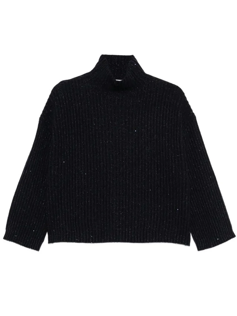 HIGH NECK RIBBED CASHMERE SWEATER WITH SEQUINS - 1