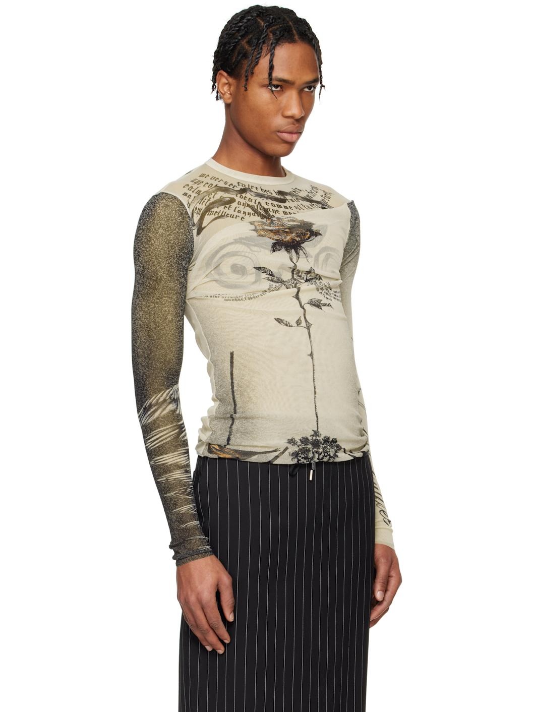 Beige 'The Tattoo Rose and Bird' T-shirt - 2