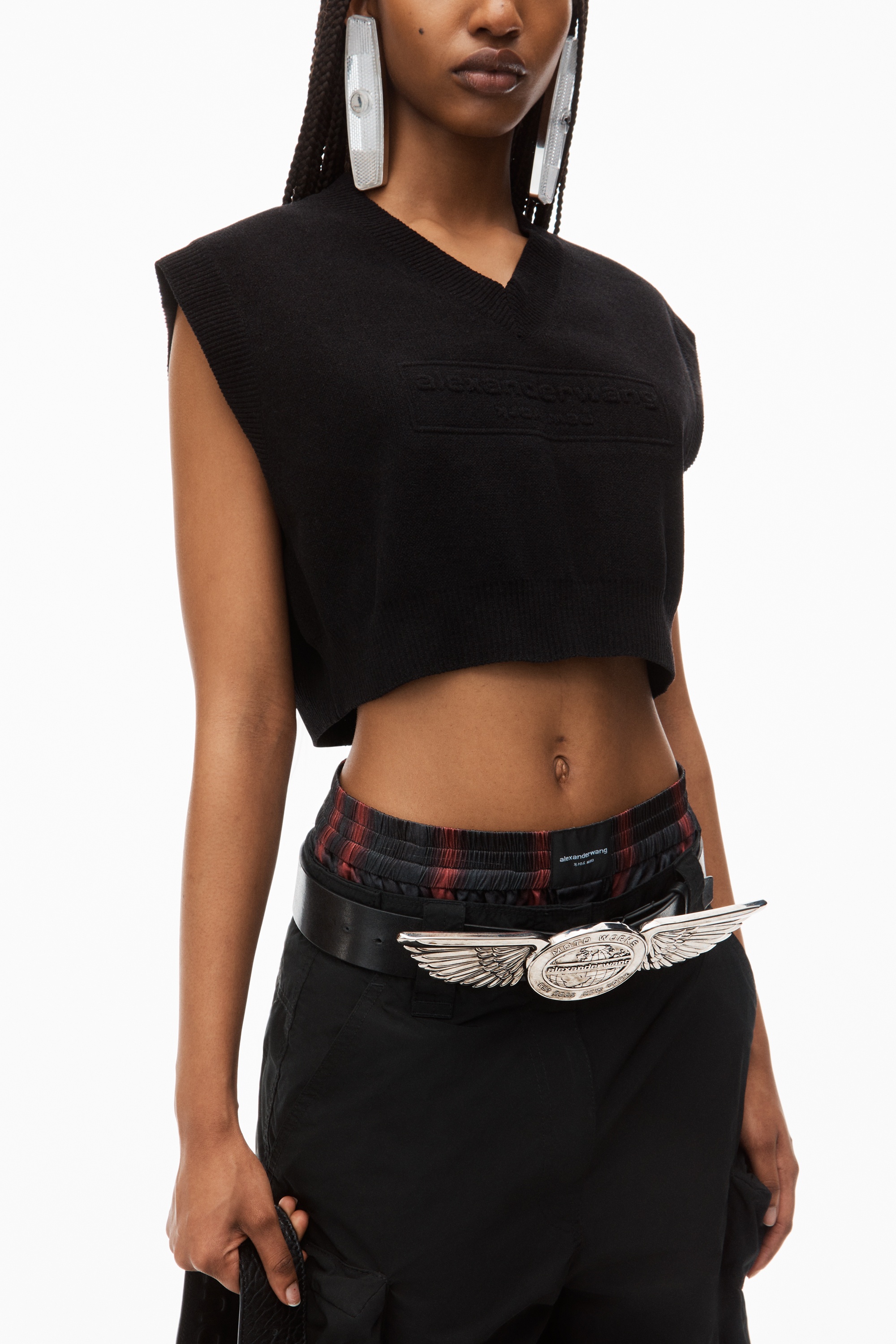 Logo Embossed Cropped Vest in Soft Chenille - 3