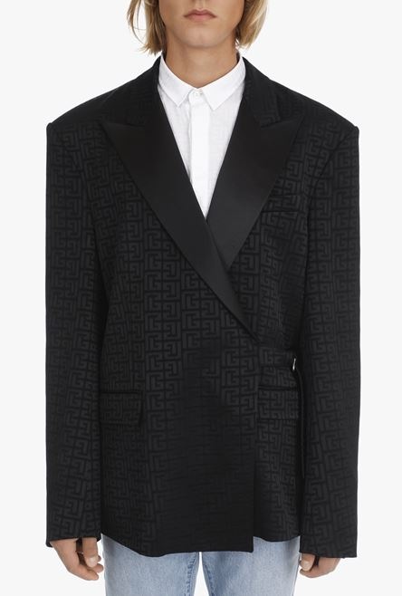 Asymmetrical black crepe blazer with Balmain monogram - 5