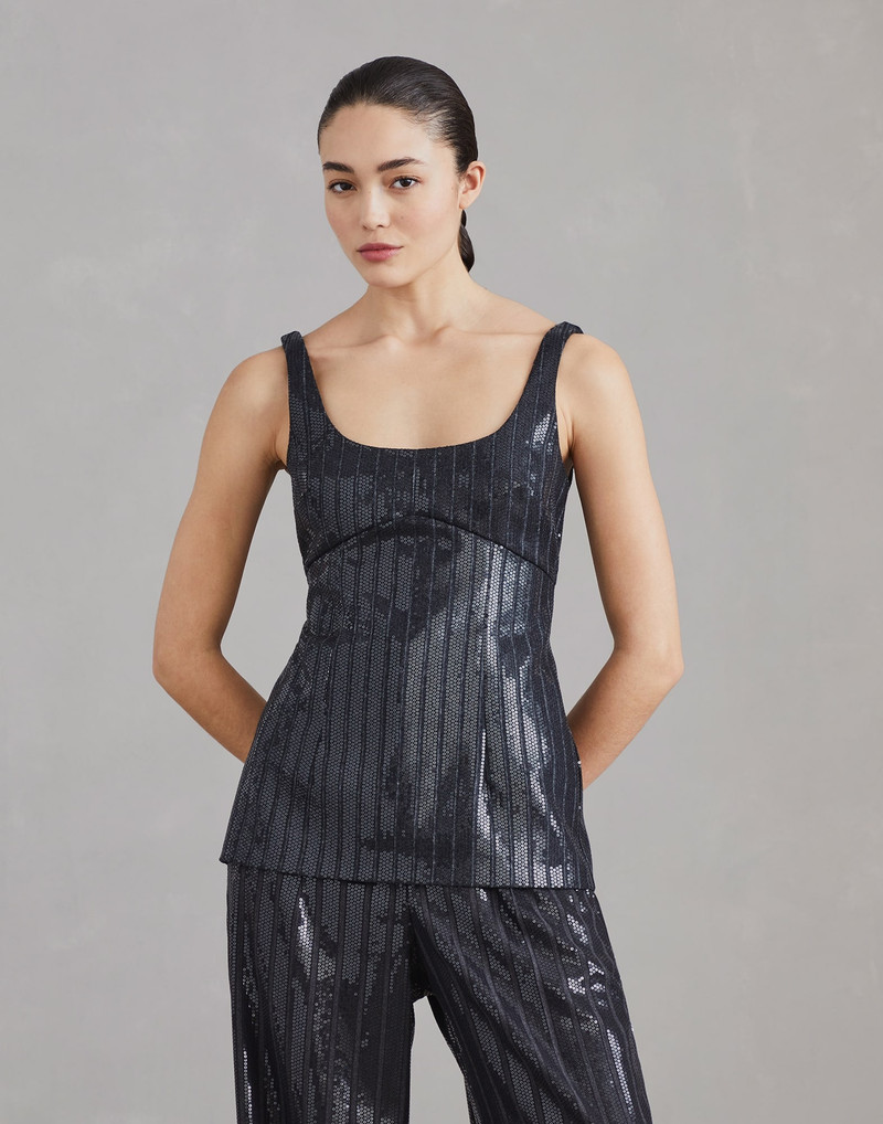 Virgin wool chalk stripe flannel top with dazzling embroidery 1