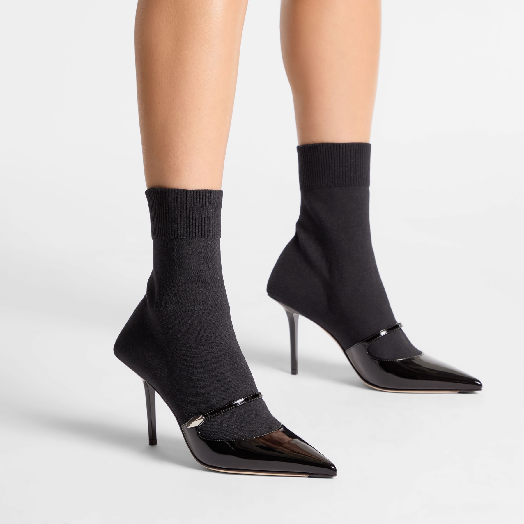 Carolyn Ankle Boot 90
Black Leather & Knit Ankle Boots - 2