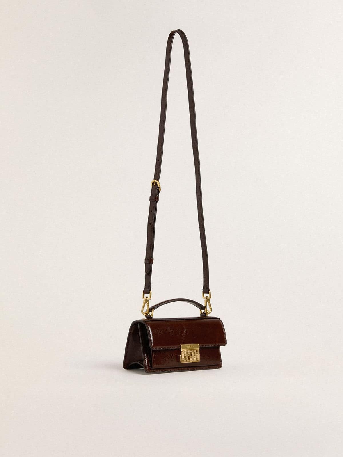 Small Venezia Bag in dark brown laminated leather with gold details - 2