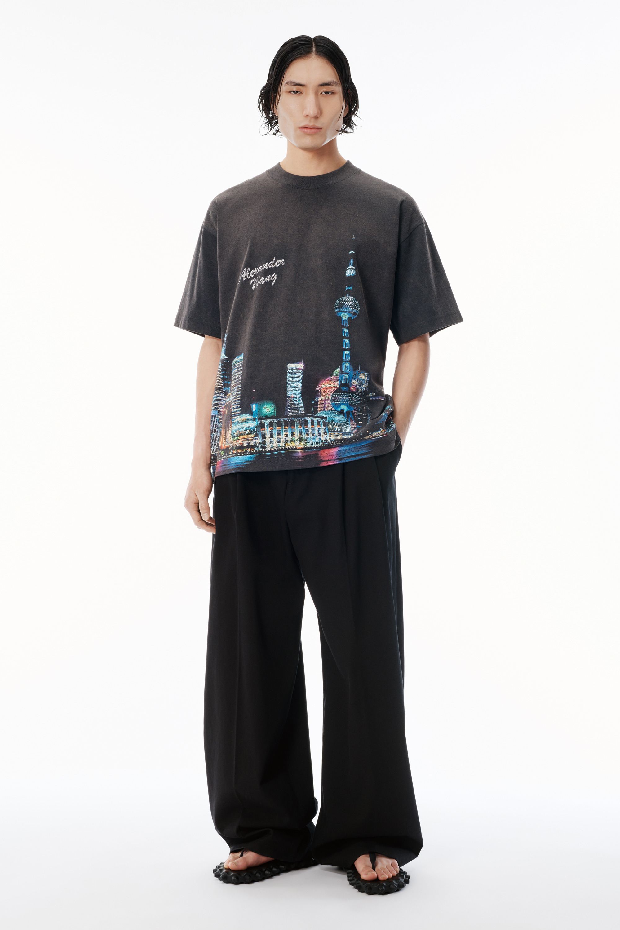 Shanghai Skyline Crystal Hotfix T-Shirt - 5