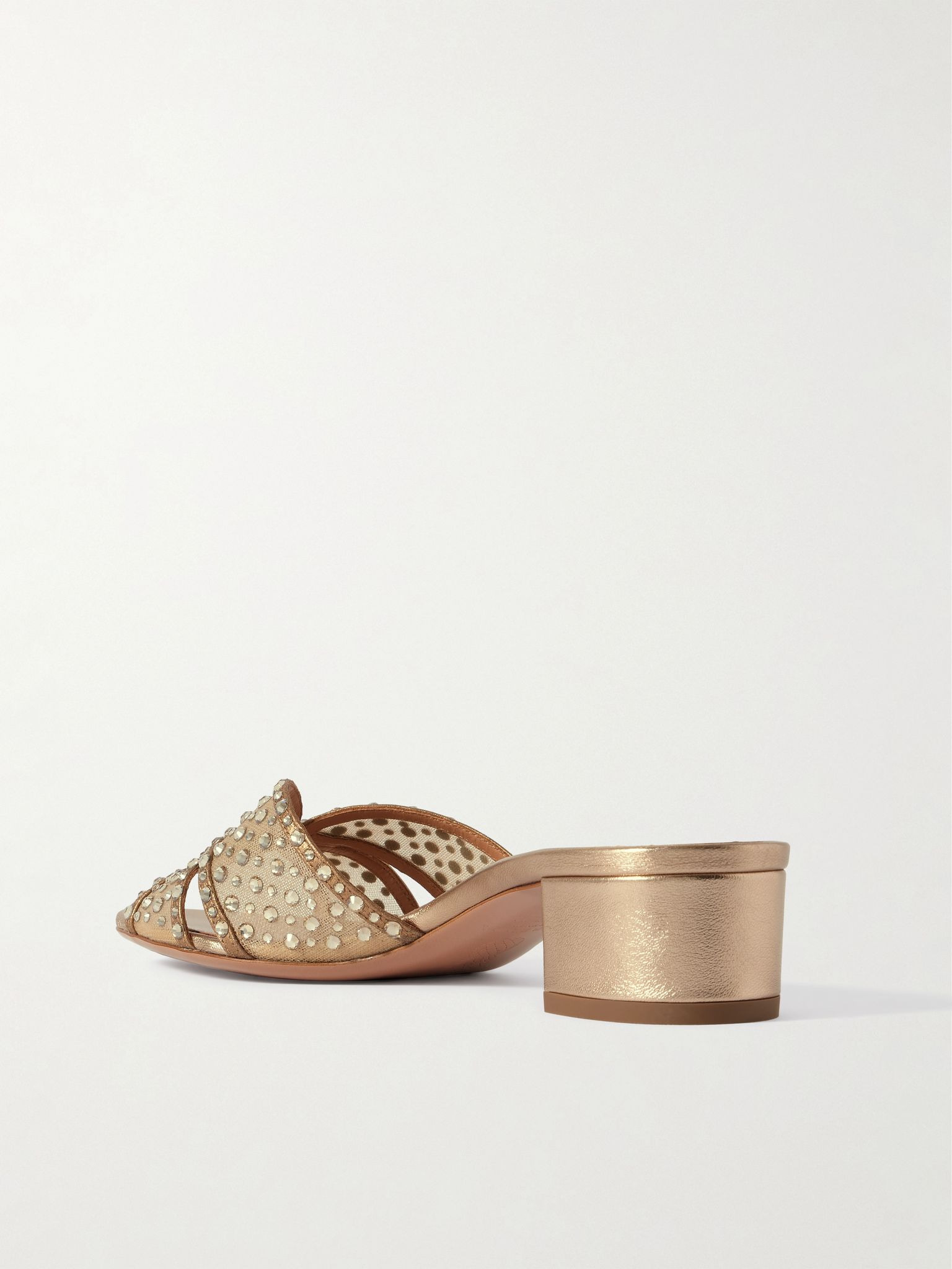 Crystal Lover 35 embellished mesh and leather mules Gold - 3