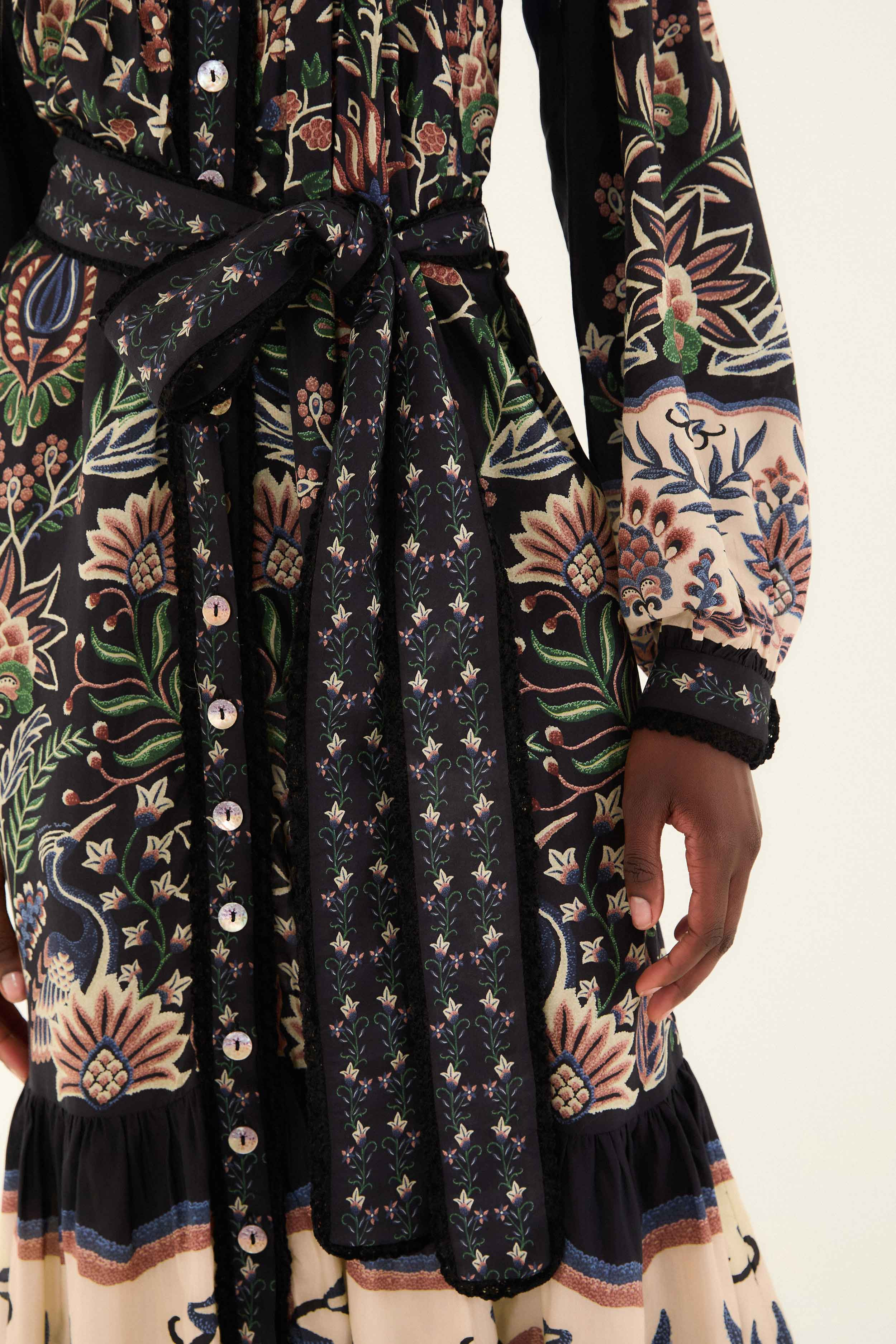 Black Marvelous Garden Long Sleeve Maxi Dress - 5