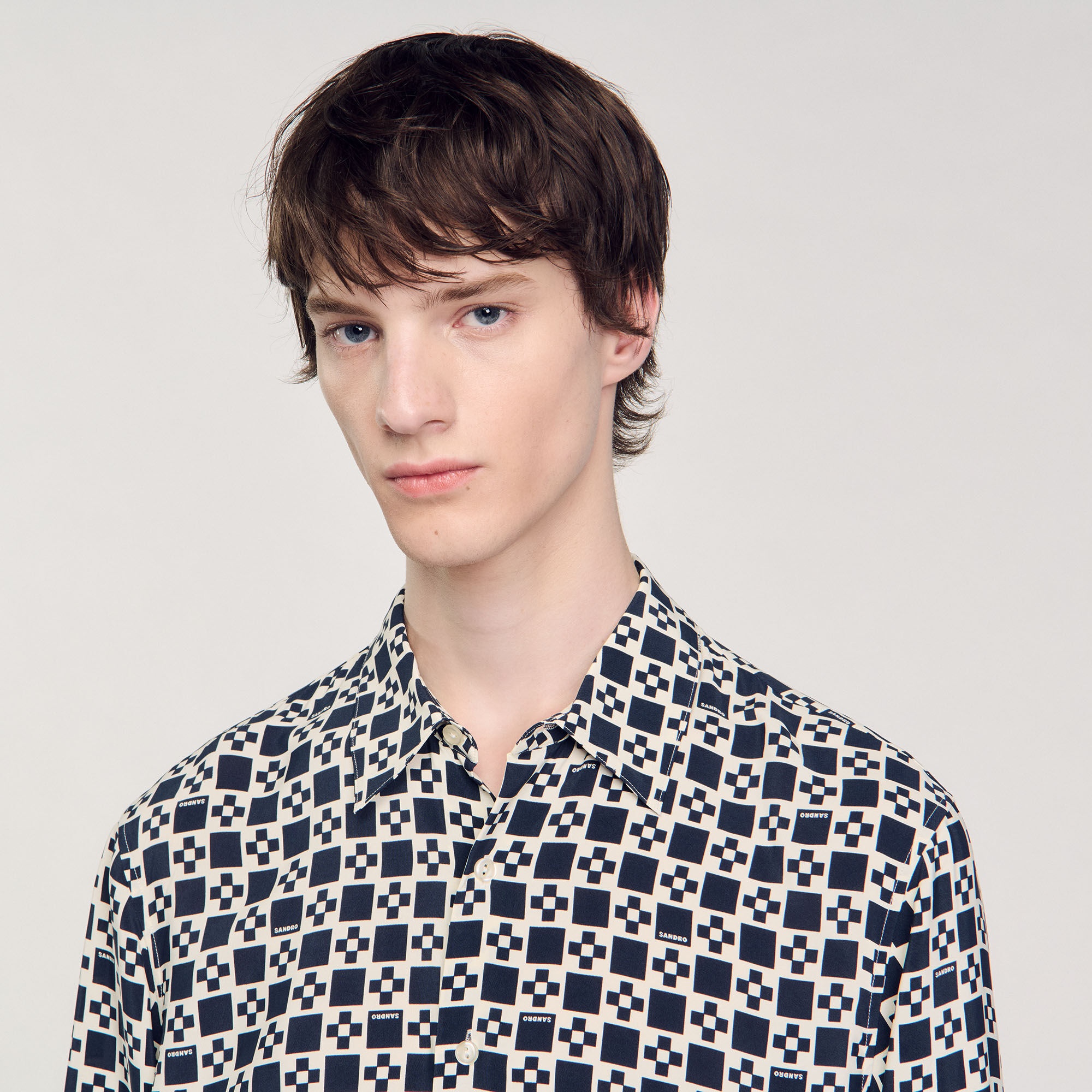 SQUARE CROSS MOTIF FLOWING SHIRT - 4
