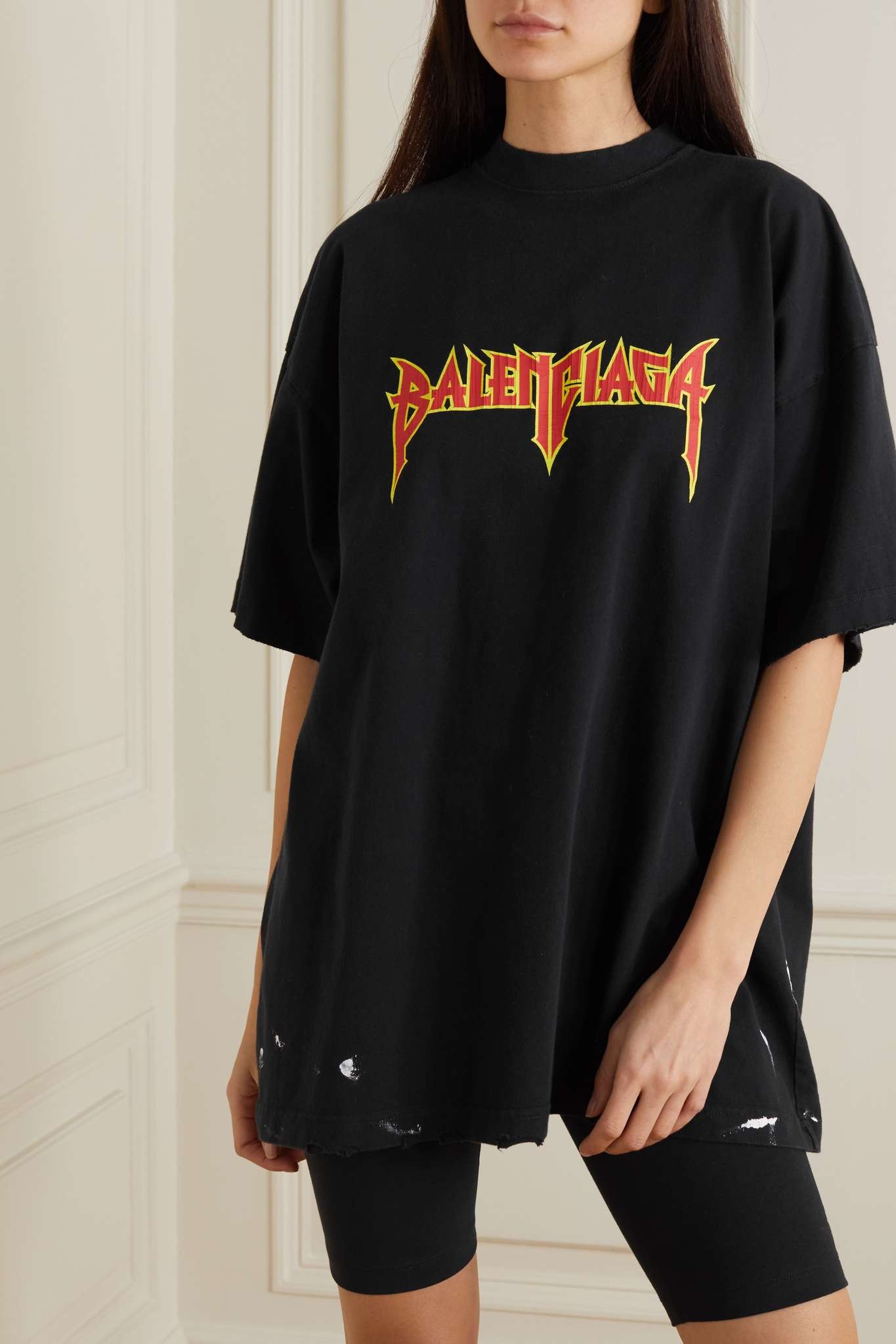 BALENCIAGA Oversized distressed printed cotton-jersey T-shirt