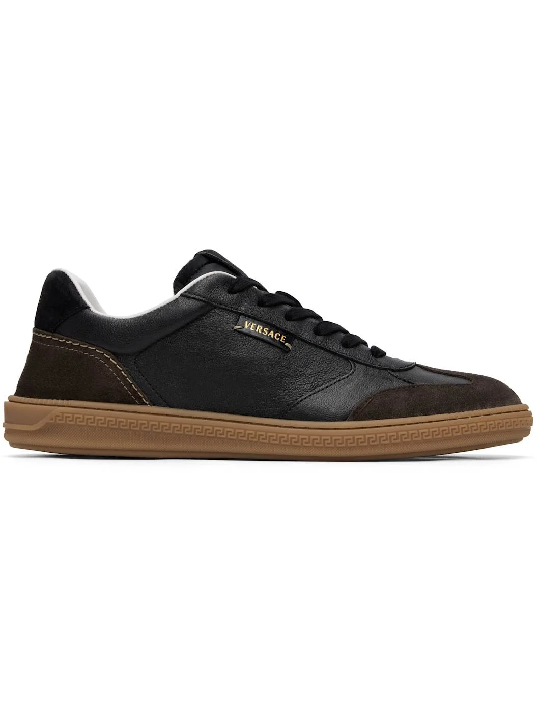 Black & Brown Greca Court Nappa & Suede Sneakers - 1