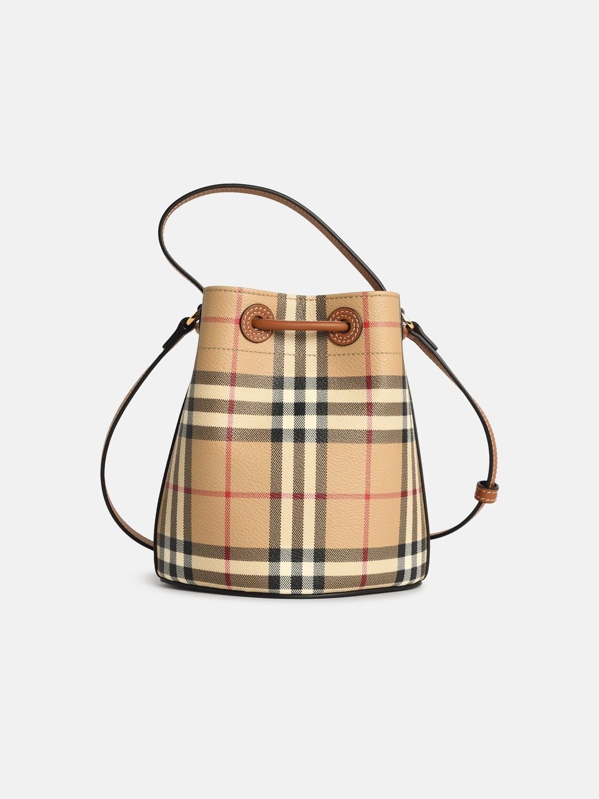'CHECK' MINI BUCKET BAG IN BEIGE COTTON BLEND - 3