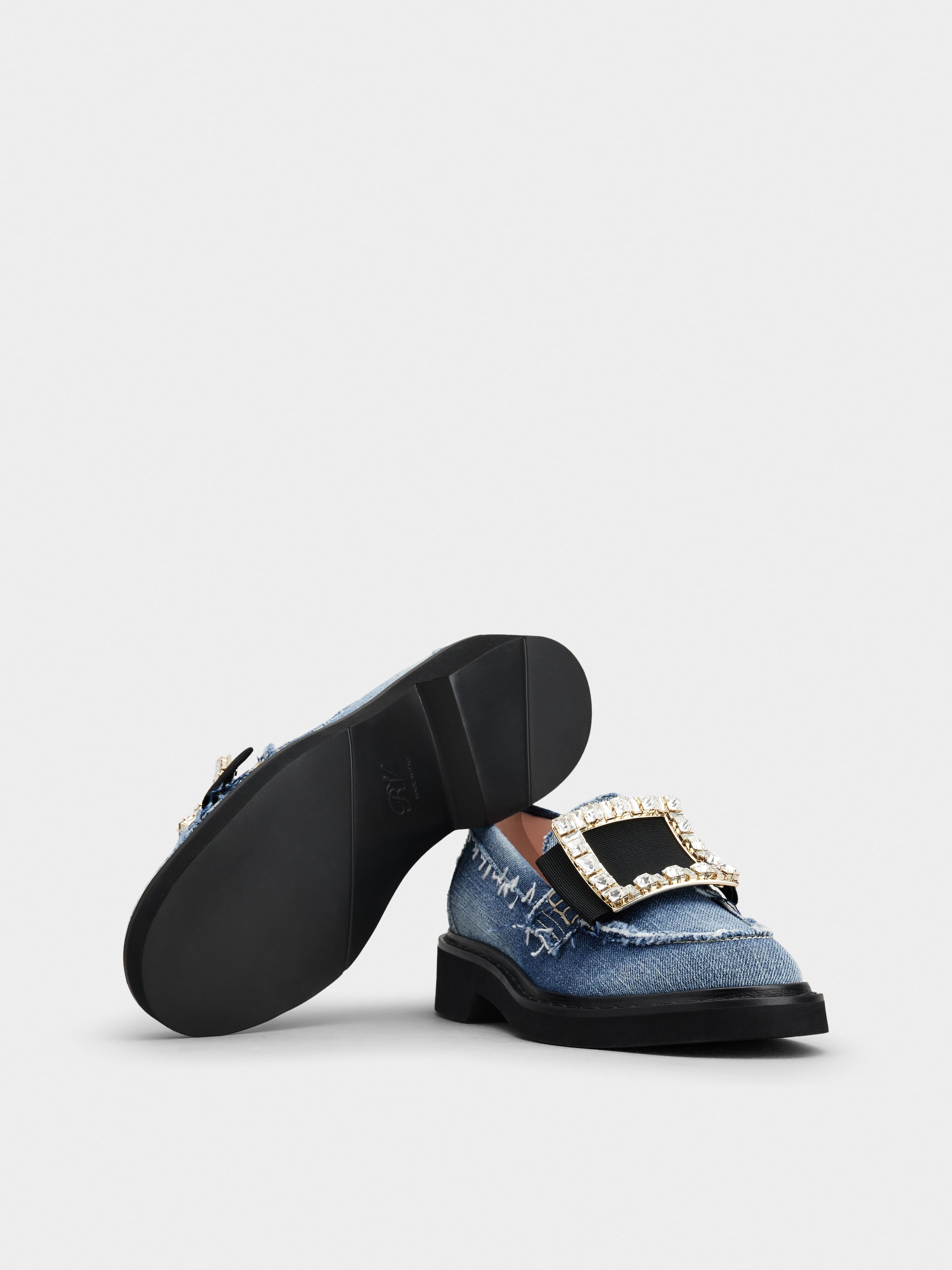 Viv' Rangers Strass Buckle Loafers in Denim - 6