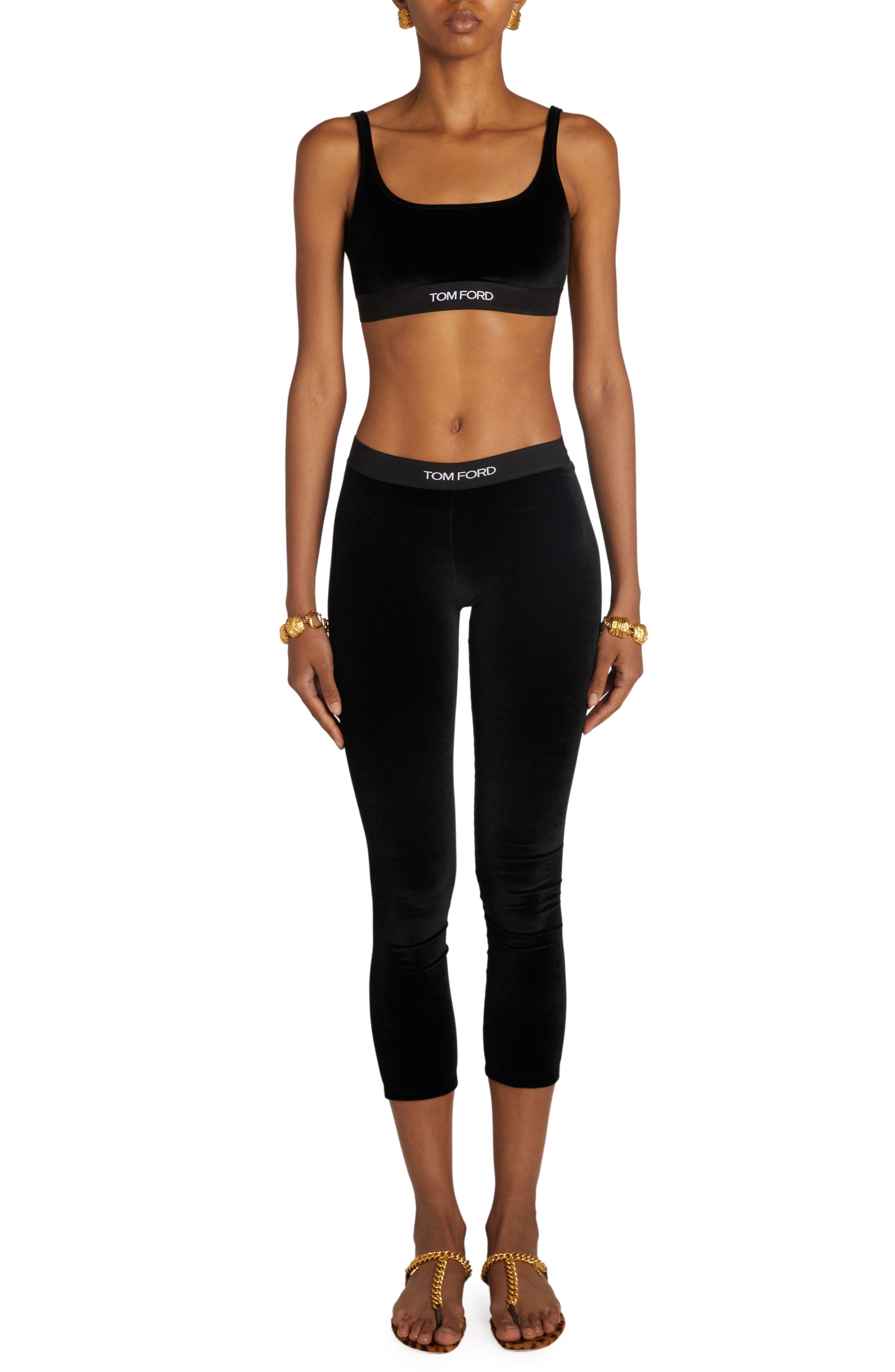 TOM FORD Signature Velour Crop Leggings in Lb999 Black at Nordstrom - 2