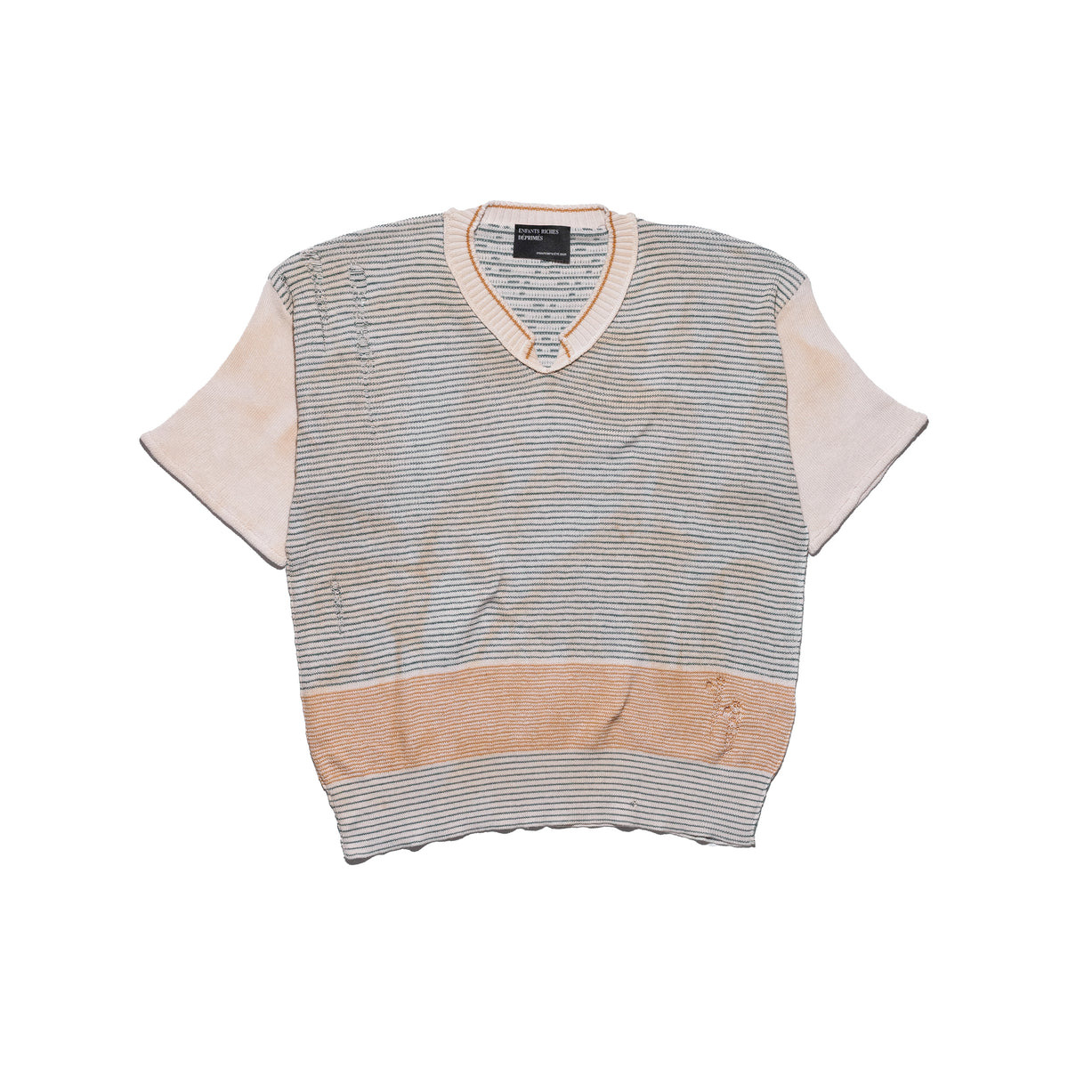 HERE COMES ALICE AGED V-NECK SWEATER (IVORY/MULTI) - 1