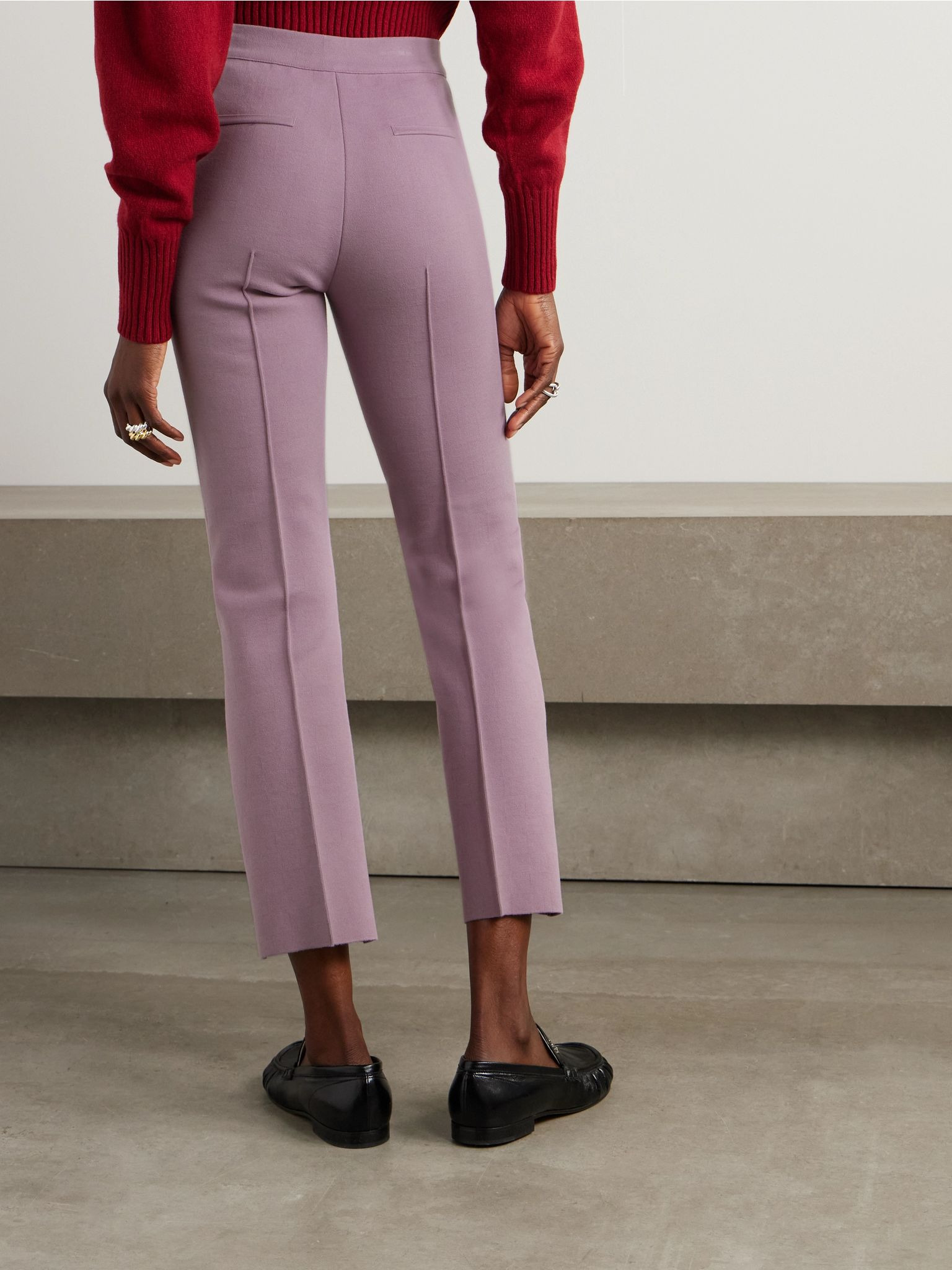 Cropped cotton-blend slim-leg pants Purple - 4