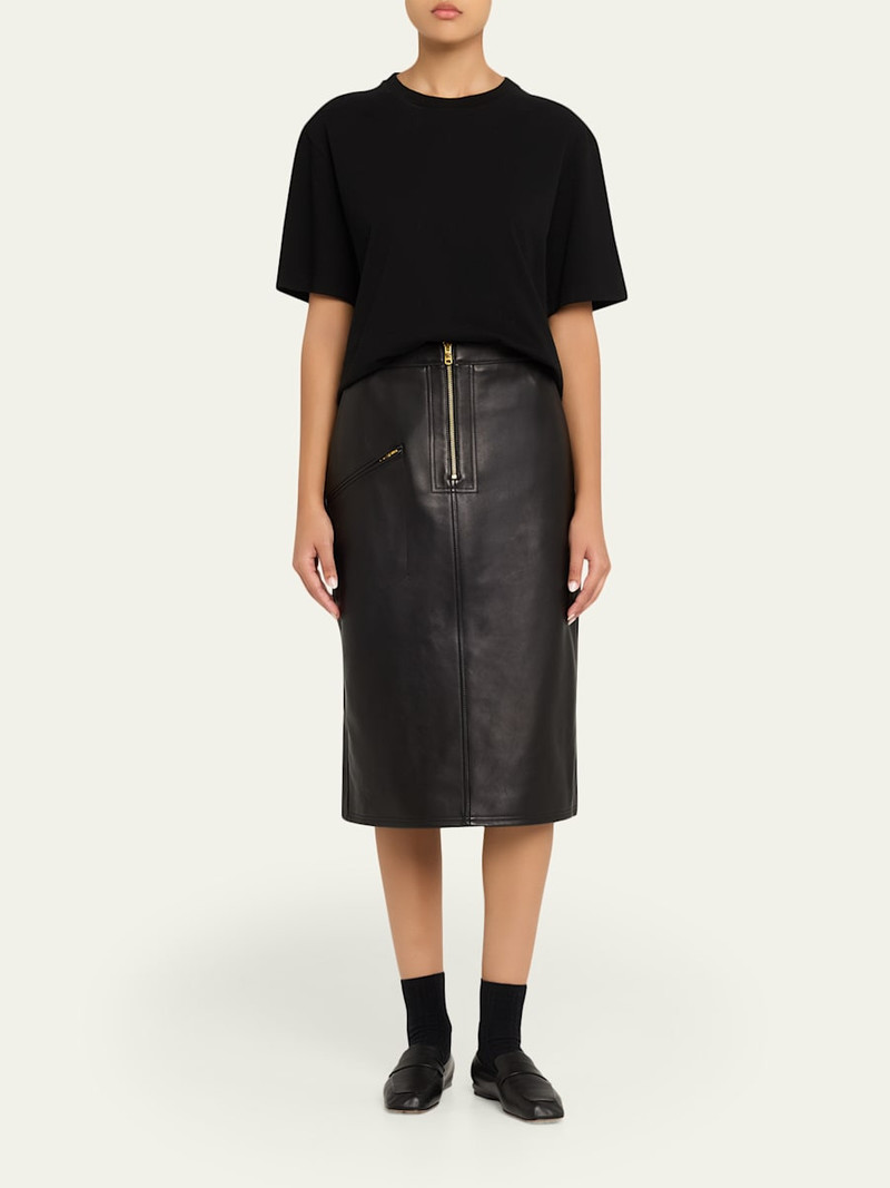 WILLY CHAVARRIA Zipper-Front Leather Pencil Skirt outlook