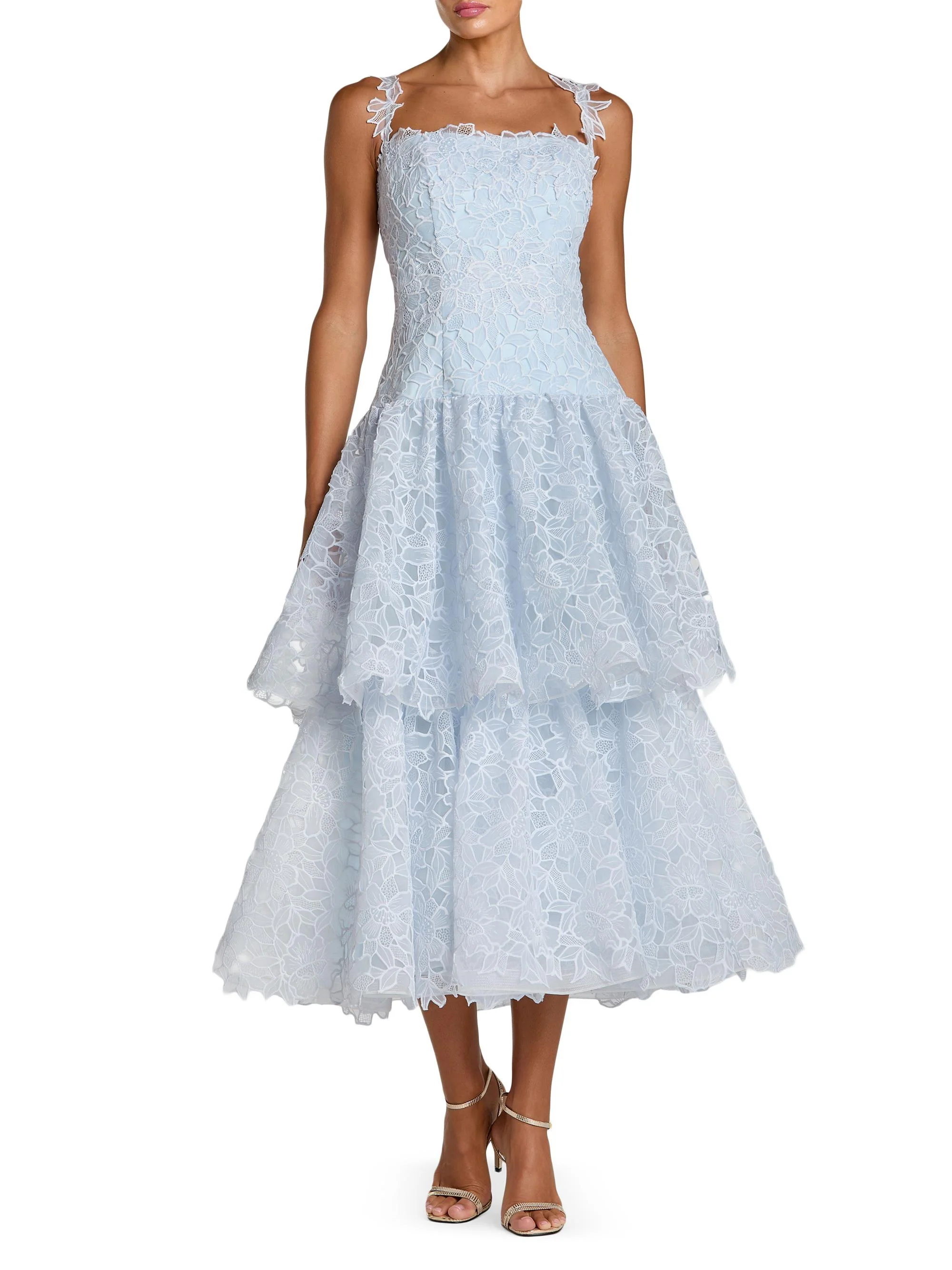 Women's Lace Tiered Fit & Flare Midi-Dress - Powder Blue - 1