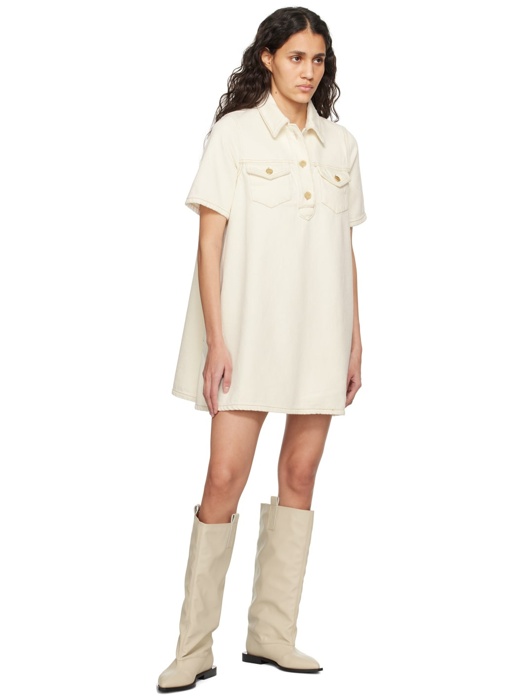 Beige Western Loose Flat Tubular Boots - 5
