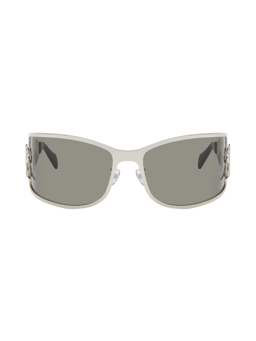 Silver Metal Wraparound Sunglasses - 1