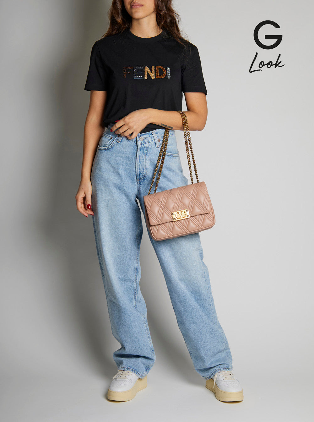 Valentino Garavani Women 'Quiltie 67' Pink Shoulder Bag With Vlogo Metallic Plate On The Front In Qu - 6