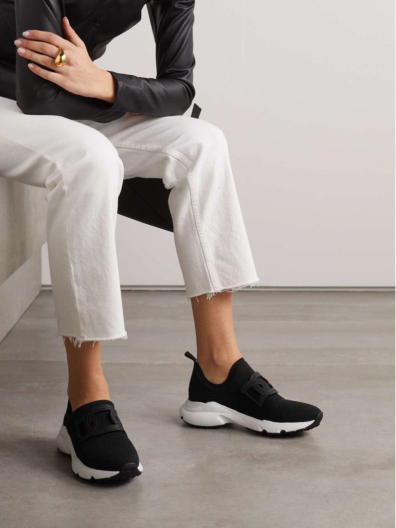 Tod's Leather-trimmed stretch-knit slip-on sneakers outlook