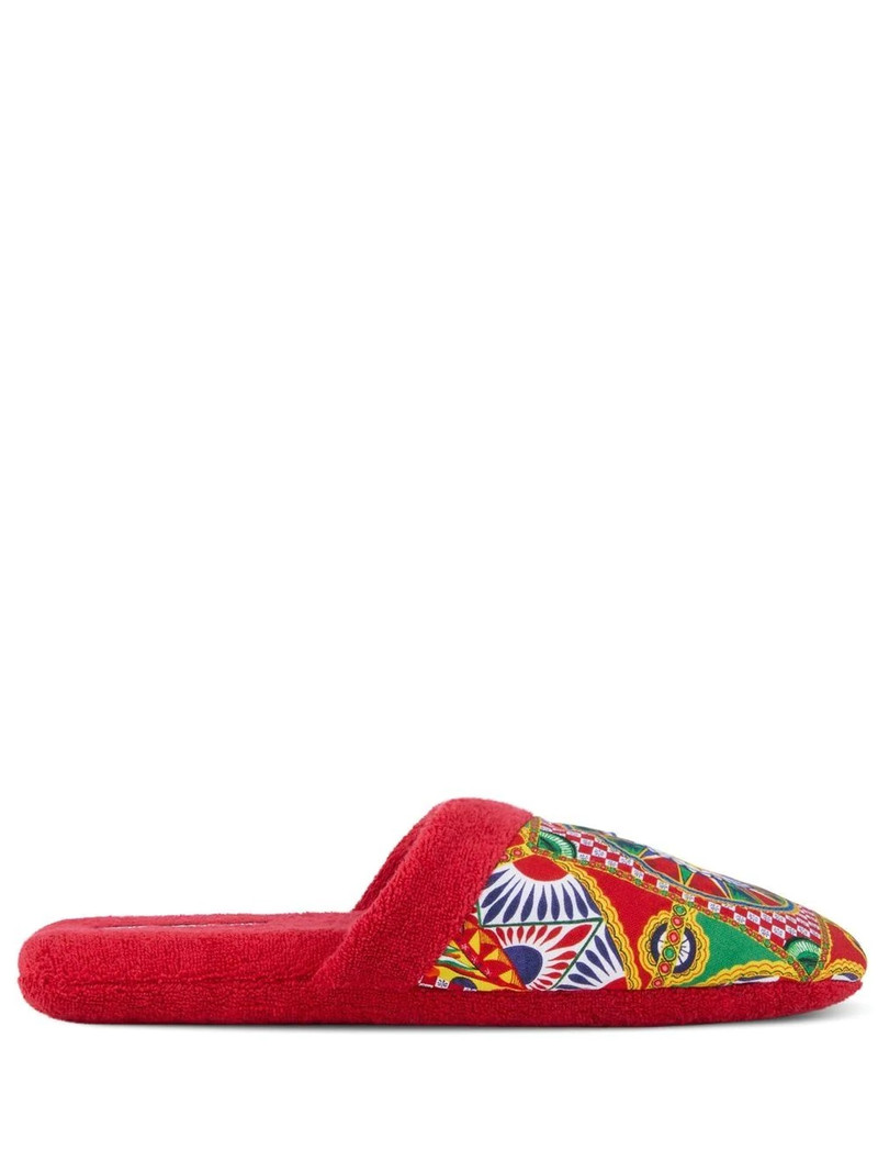 Carretto Siciliano-print terry slippers 1