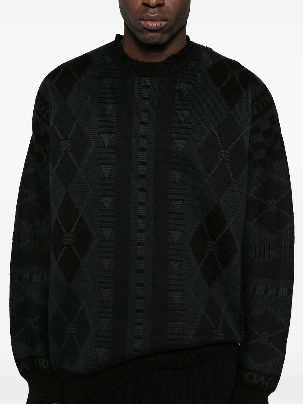 logo-jacquard distressed jumper - 5