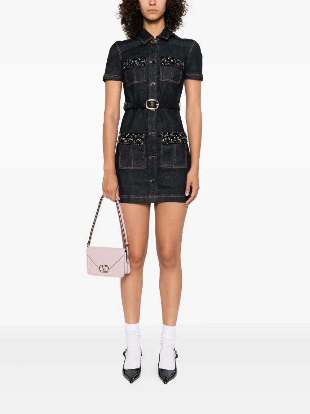 Self-Portrait Women Denim Crystal Trim Mini Dress - 2