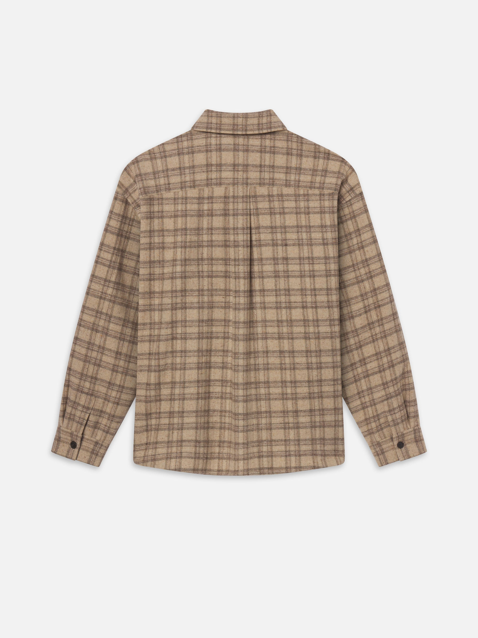Woolen Plaid Overshirt in Beige Multi - 3