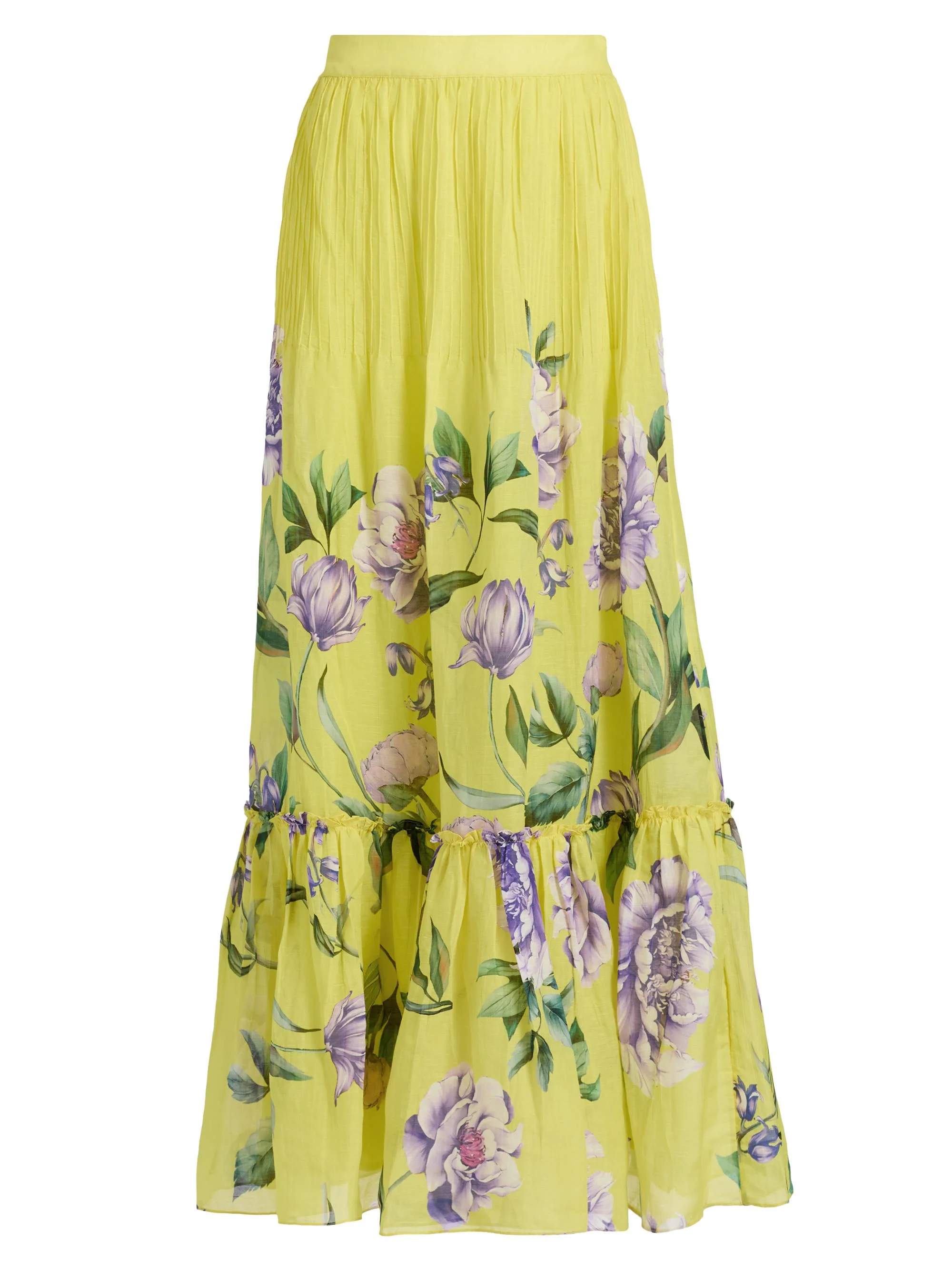 Women's Floral Pintuck Maxi Skirt - Yellow - 1
