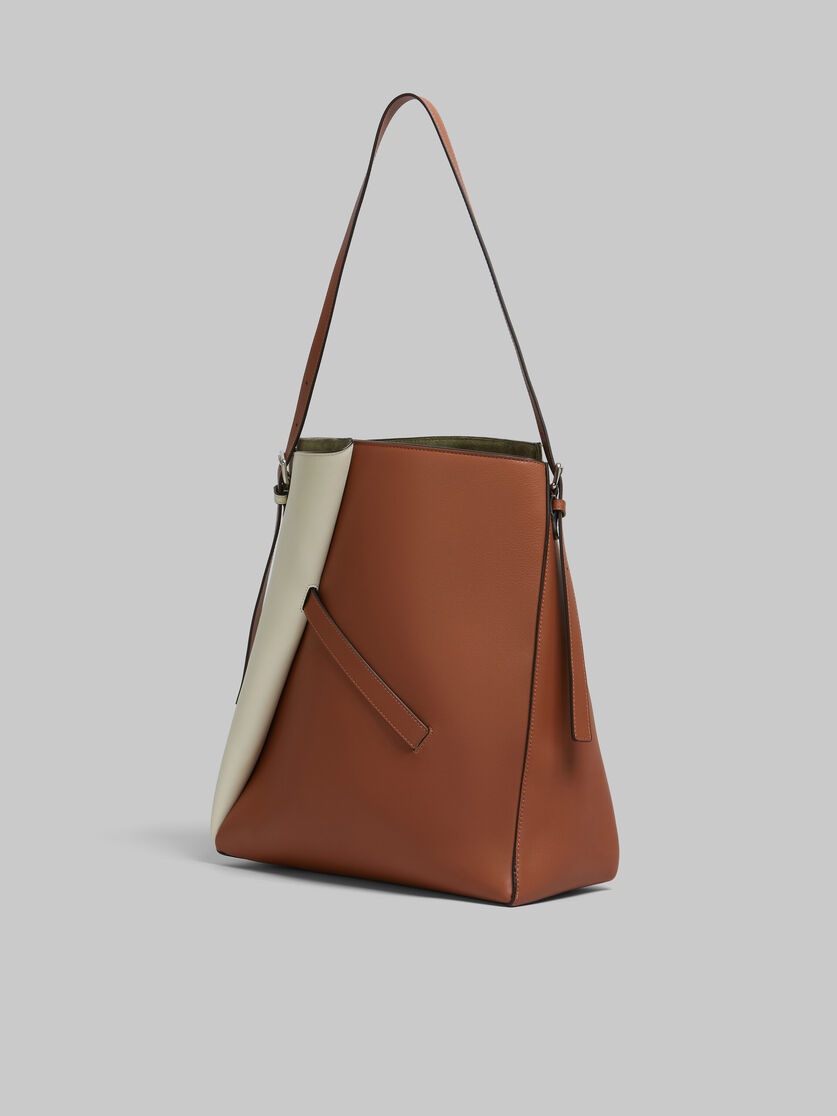 BROWN AND WHITE LEATHER REVERSE HOBO BAG - 3