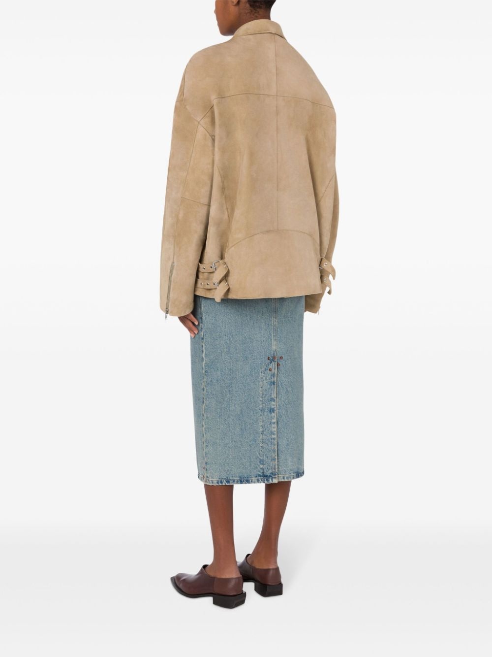 zip-up suede biker jacket - 3