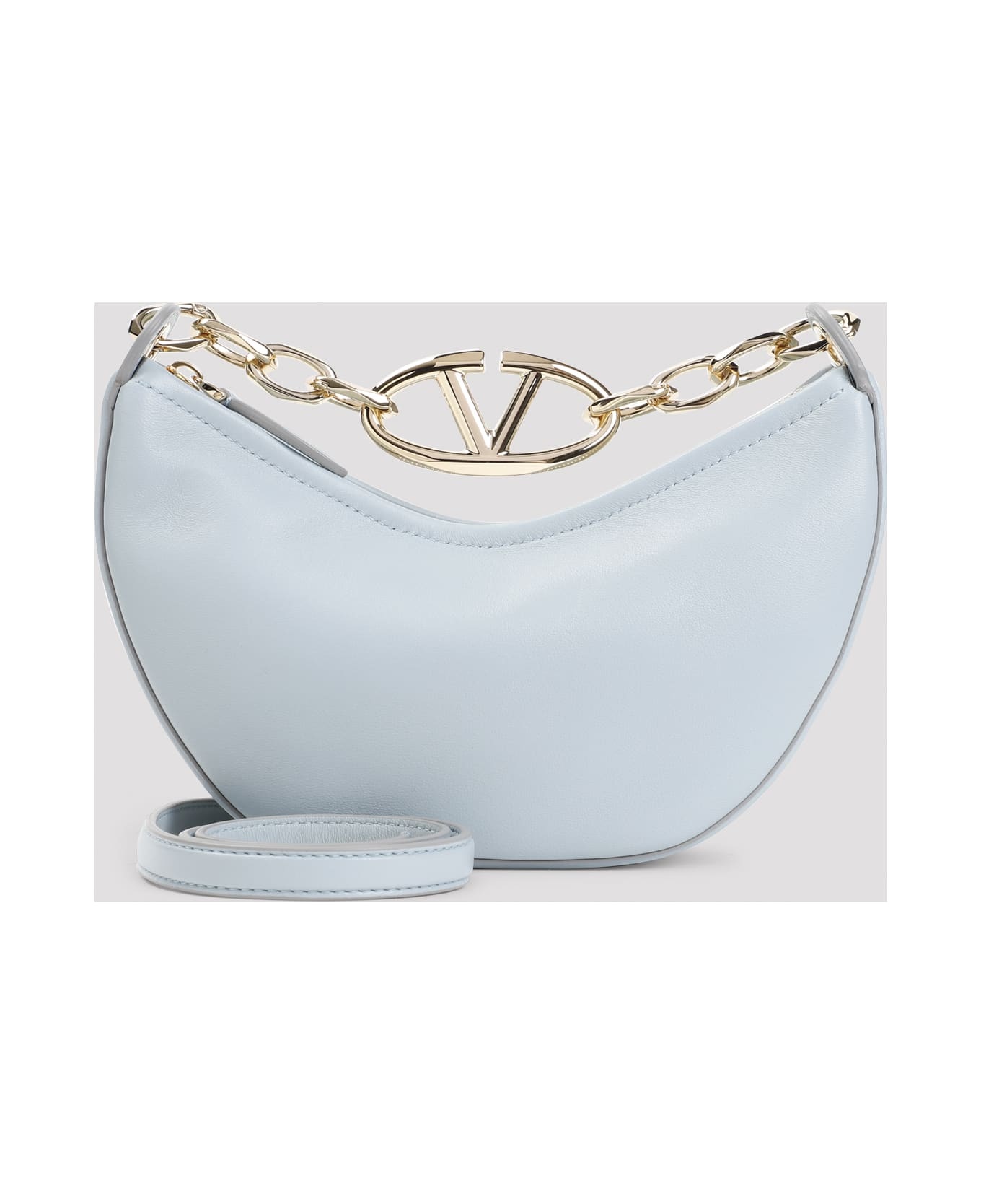 Light Blue Leather Mini Hobo Vlogo Moon Handbag - 3