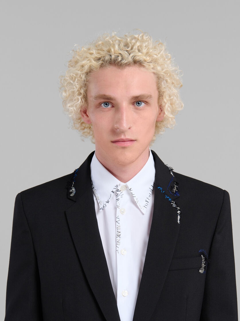 BLACK WOOL JACKET WITH BEAD MENDING - 4