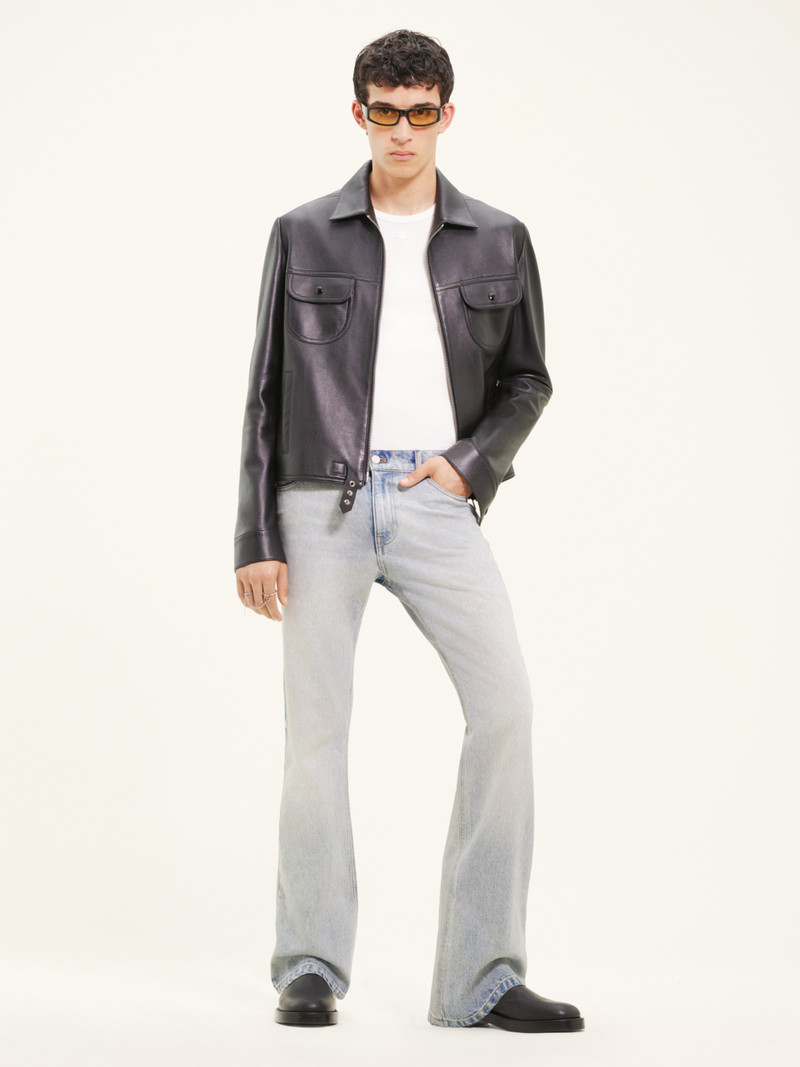 courrèges BUCKLE VINTAGE LEATHER TRUCKER JACKET outlook