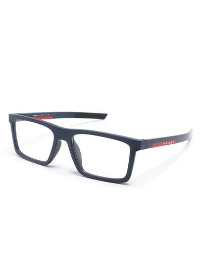Prada logo-engraved rectangle-frame glasses outlook