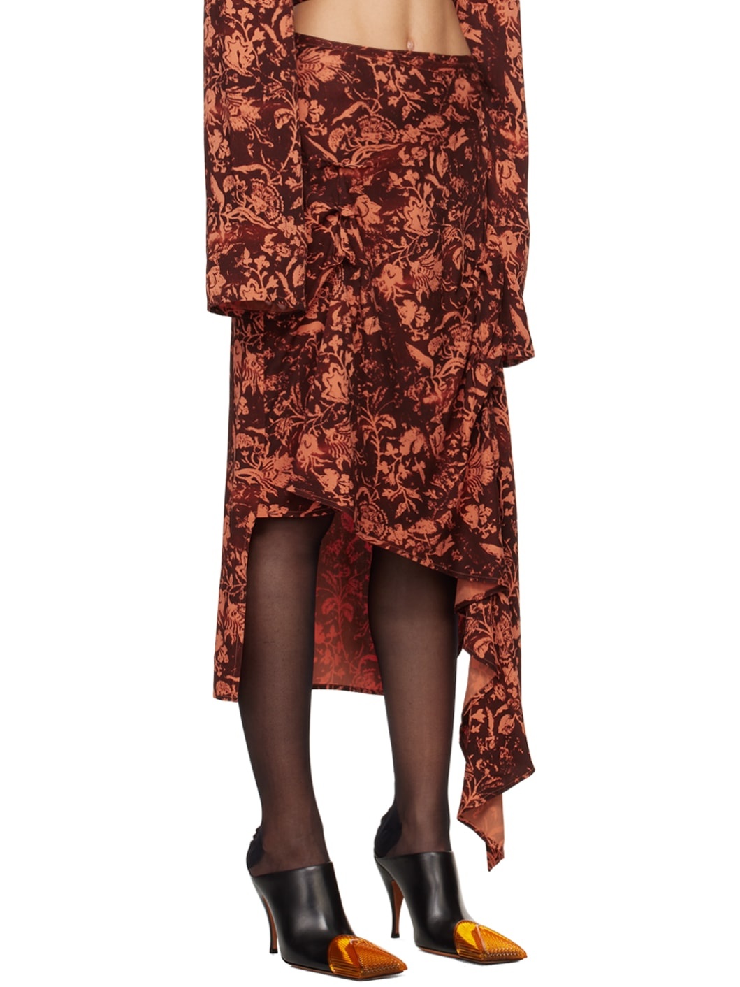 Burgundy & Orange Asymmetric Midi Skirt - 2