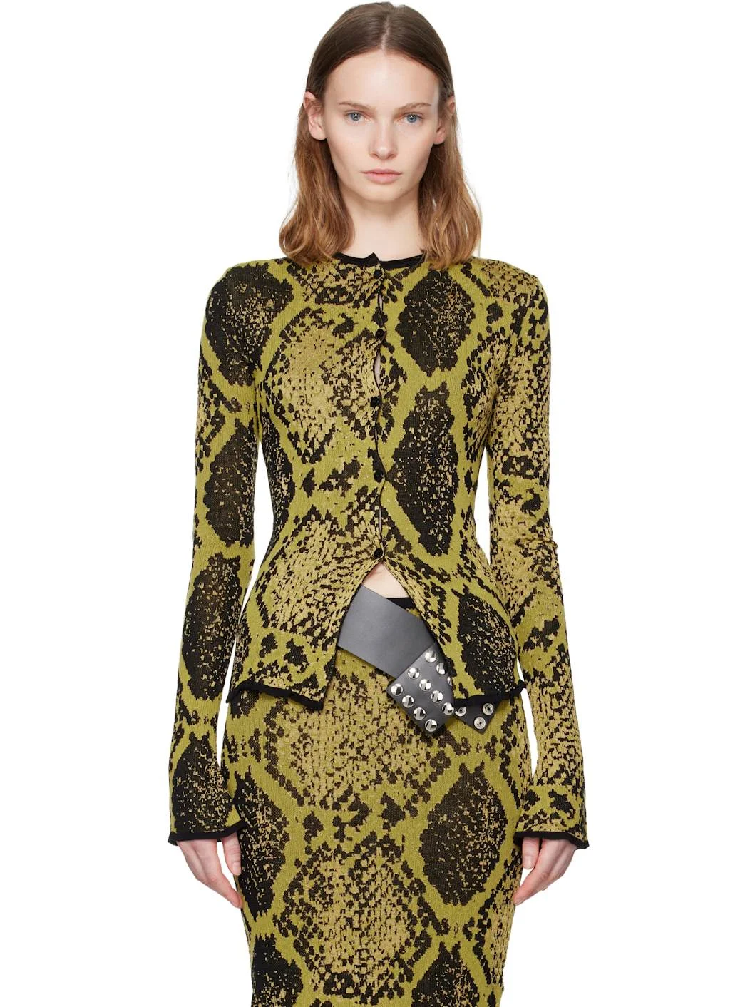 Yellow & Black Python Jacquard Cardigan - 1