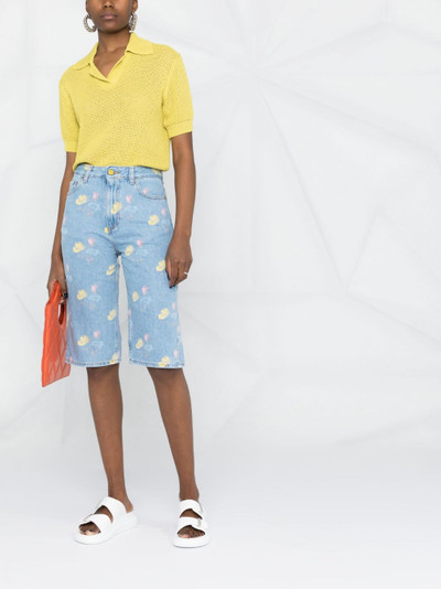 GANNI floral-print denim shorts outlook