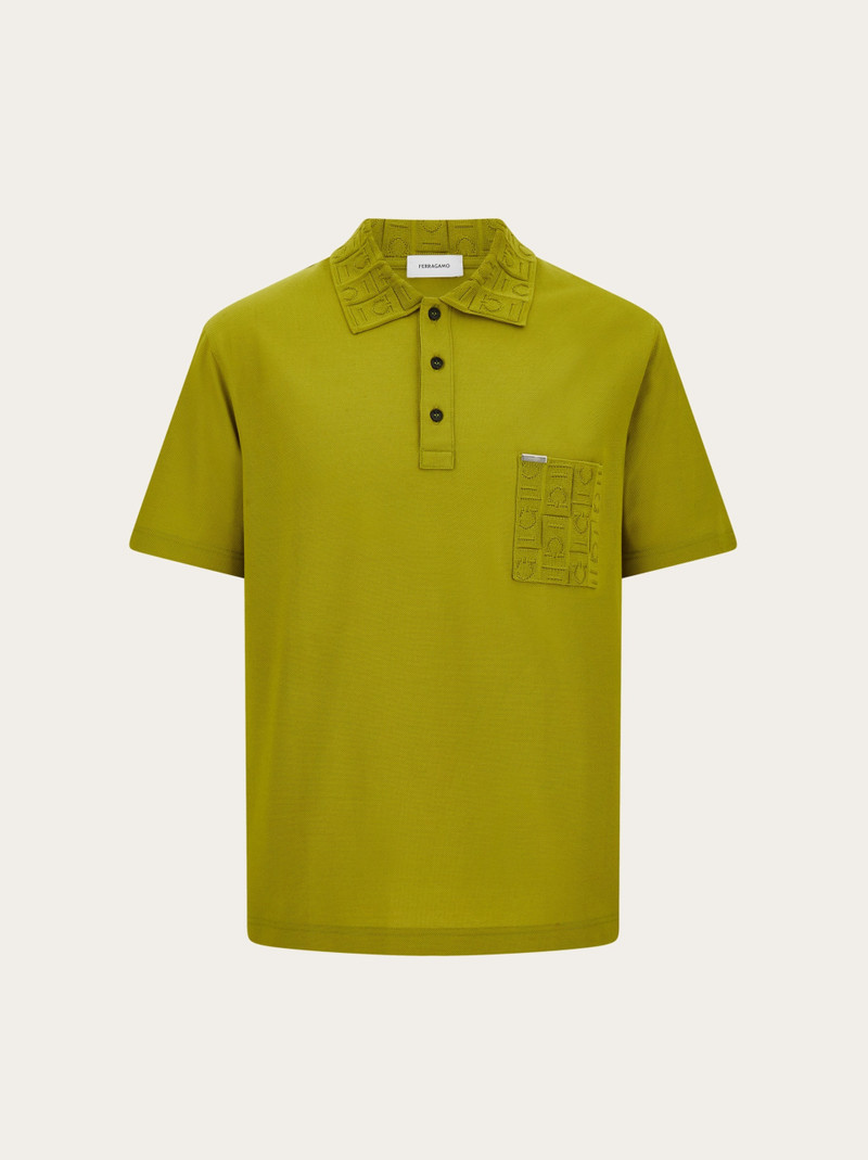 V-neck polo with jacquard pocket detail 1