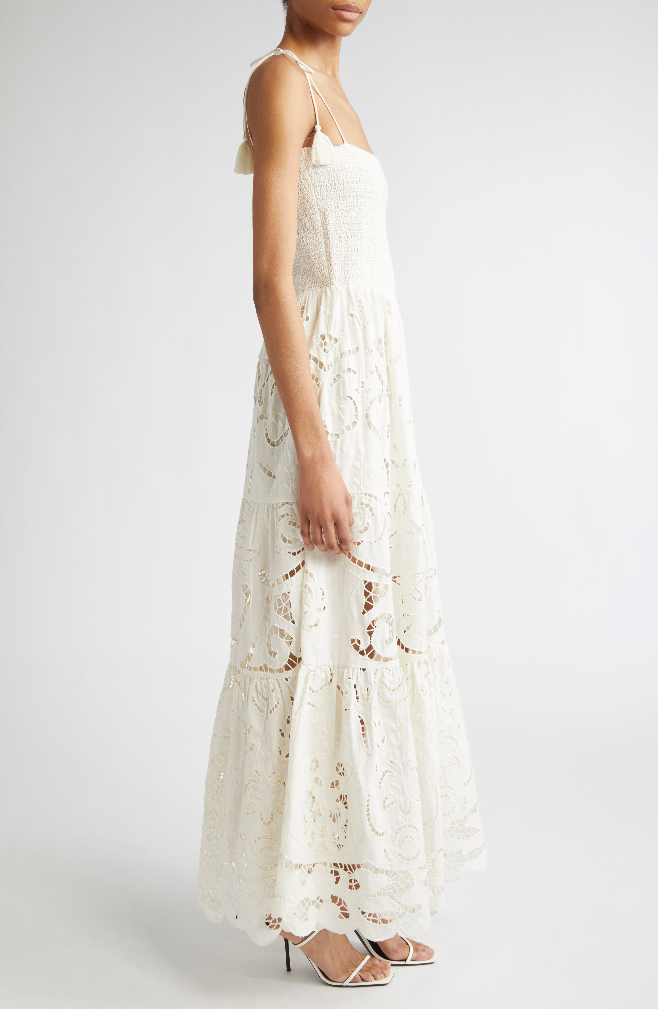 Alice + Olivia Marina Mixed Media Tiered Cotton & Linen Maxi Dress in Off White at Nordstrom - 3