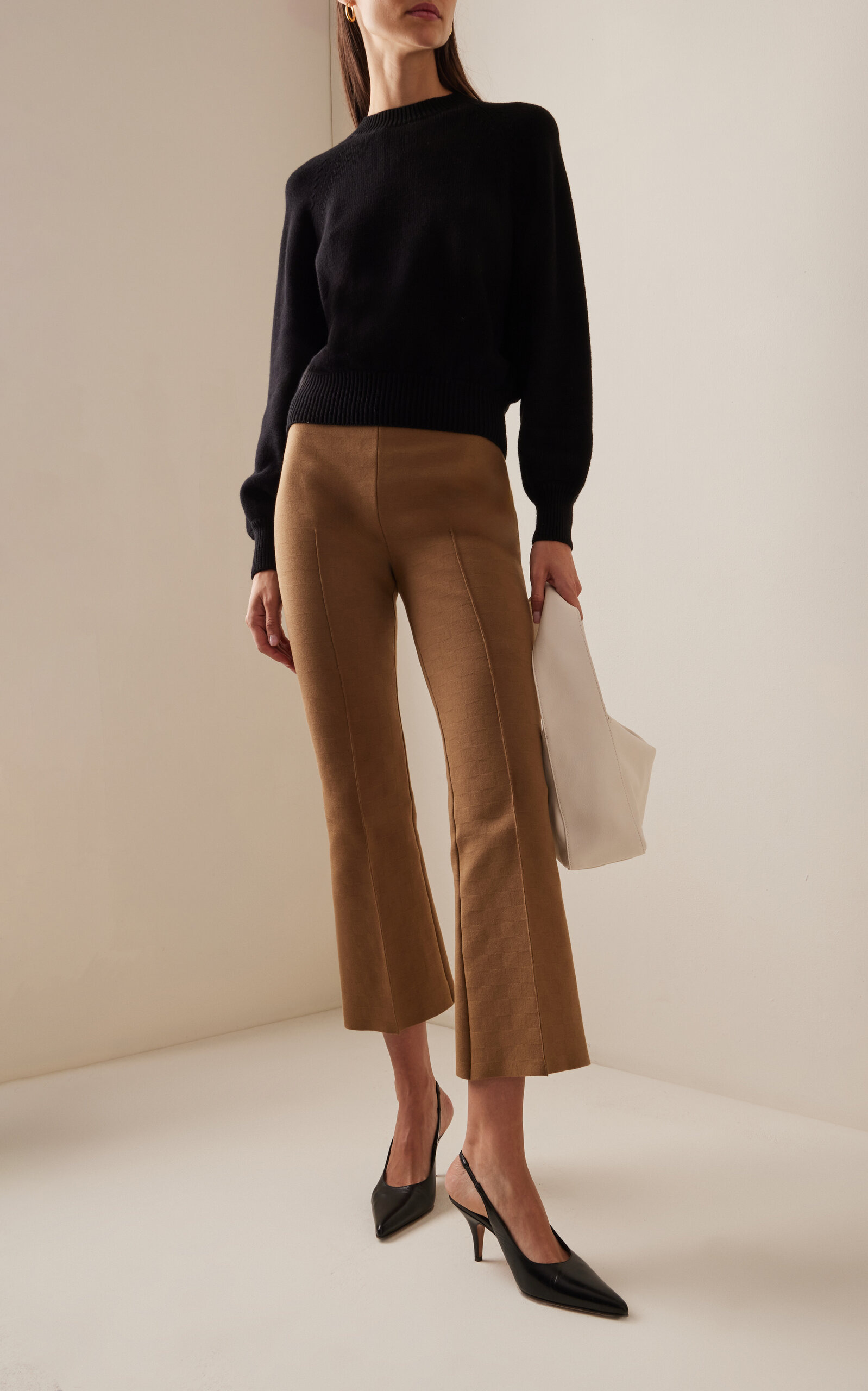 Exclusive Kick Flared Stretch-Cotton Knit Pants brown - 3