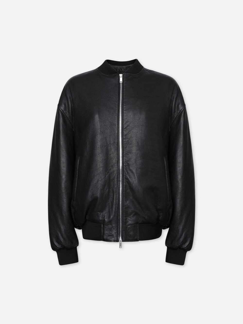 Oversized Leather Bomber in Black - 1